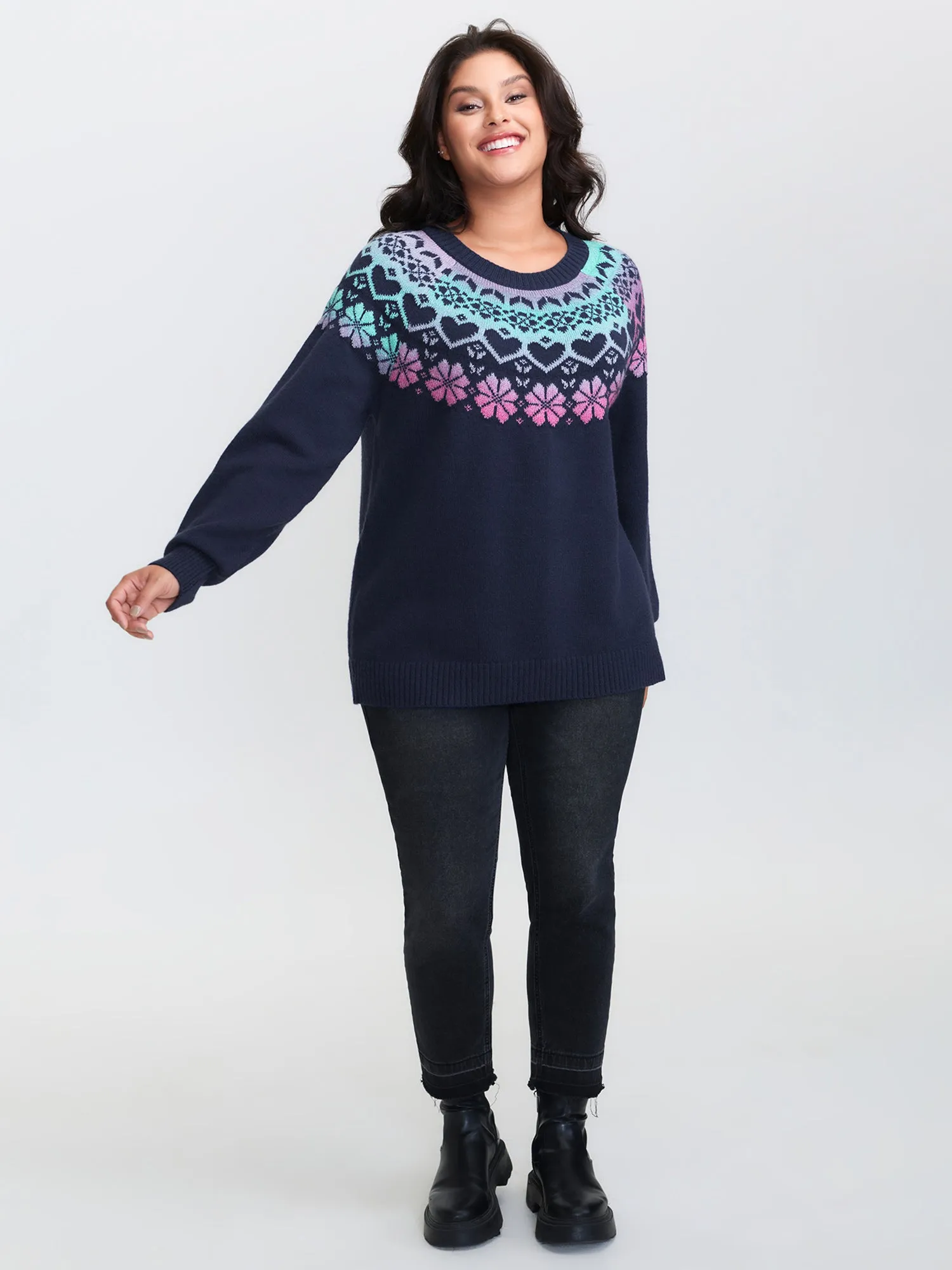 Stretchy Floral Color Gradient Jacquard Pullover sold by Bloomchic product image thumbnail 3