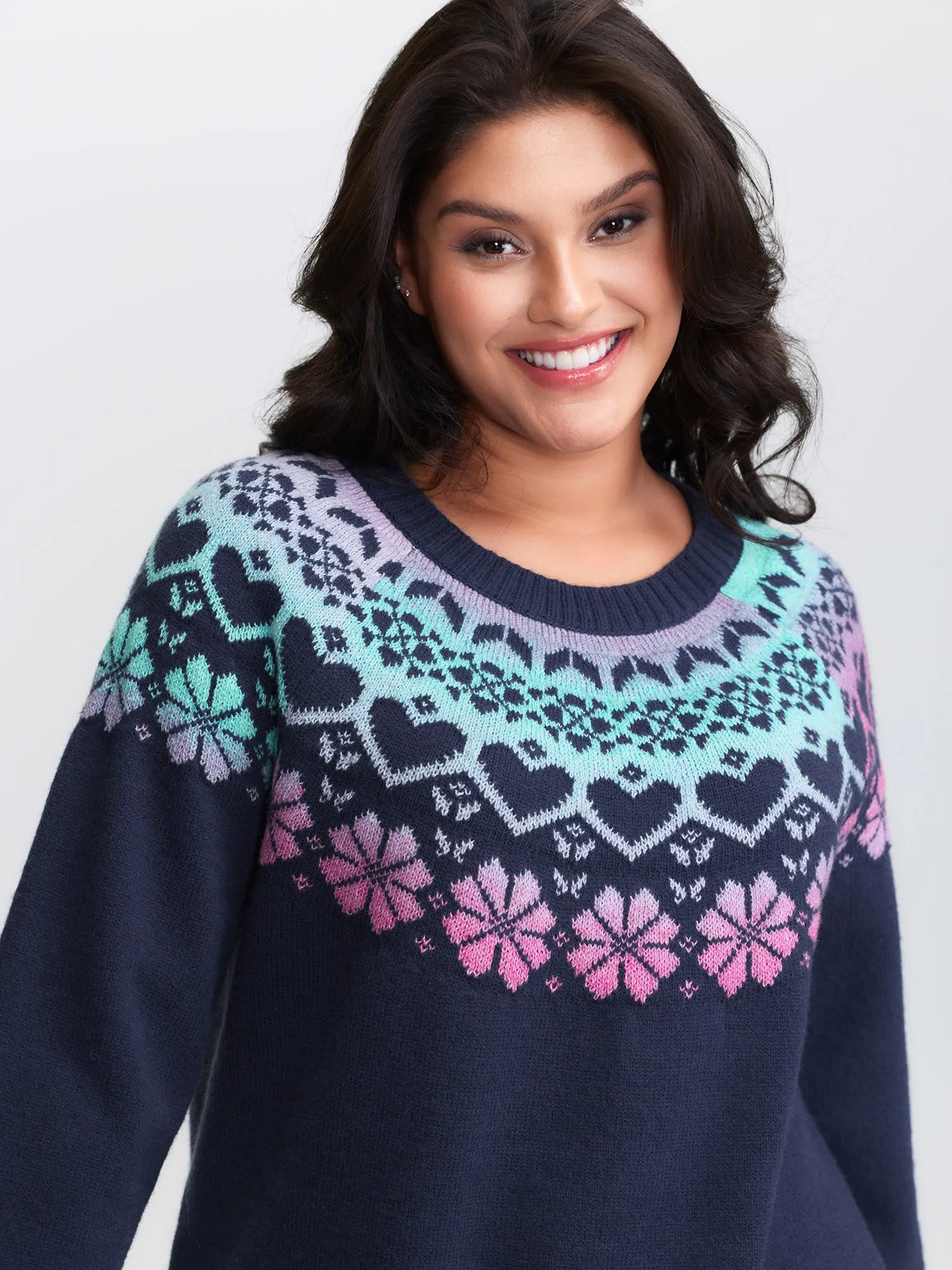 Stretchy Floral Color Gradient Jacquard Pullover sold by Bloomchic