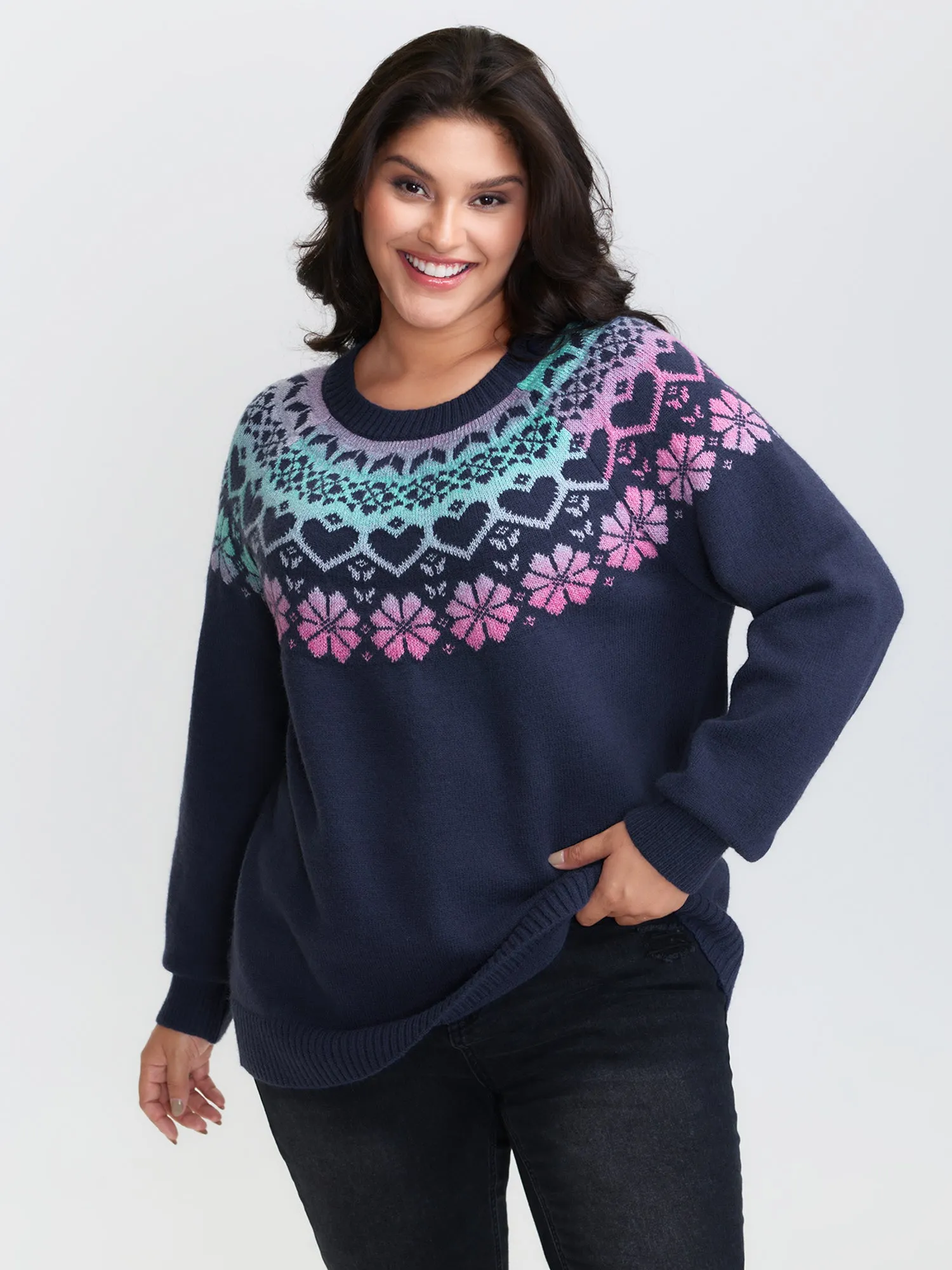 Stretchy Floral Color Gradient Jacquard Pullover sold by Bloomchic product image thumbnail 2
