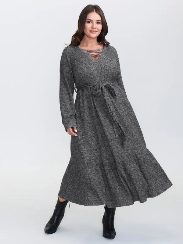 Textured Stretchy Neck Tie-Up Midi Dress sold by Bloomchic