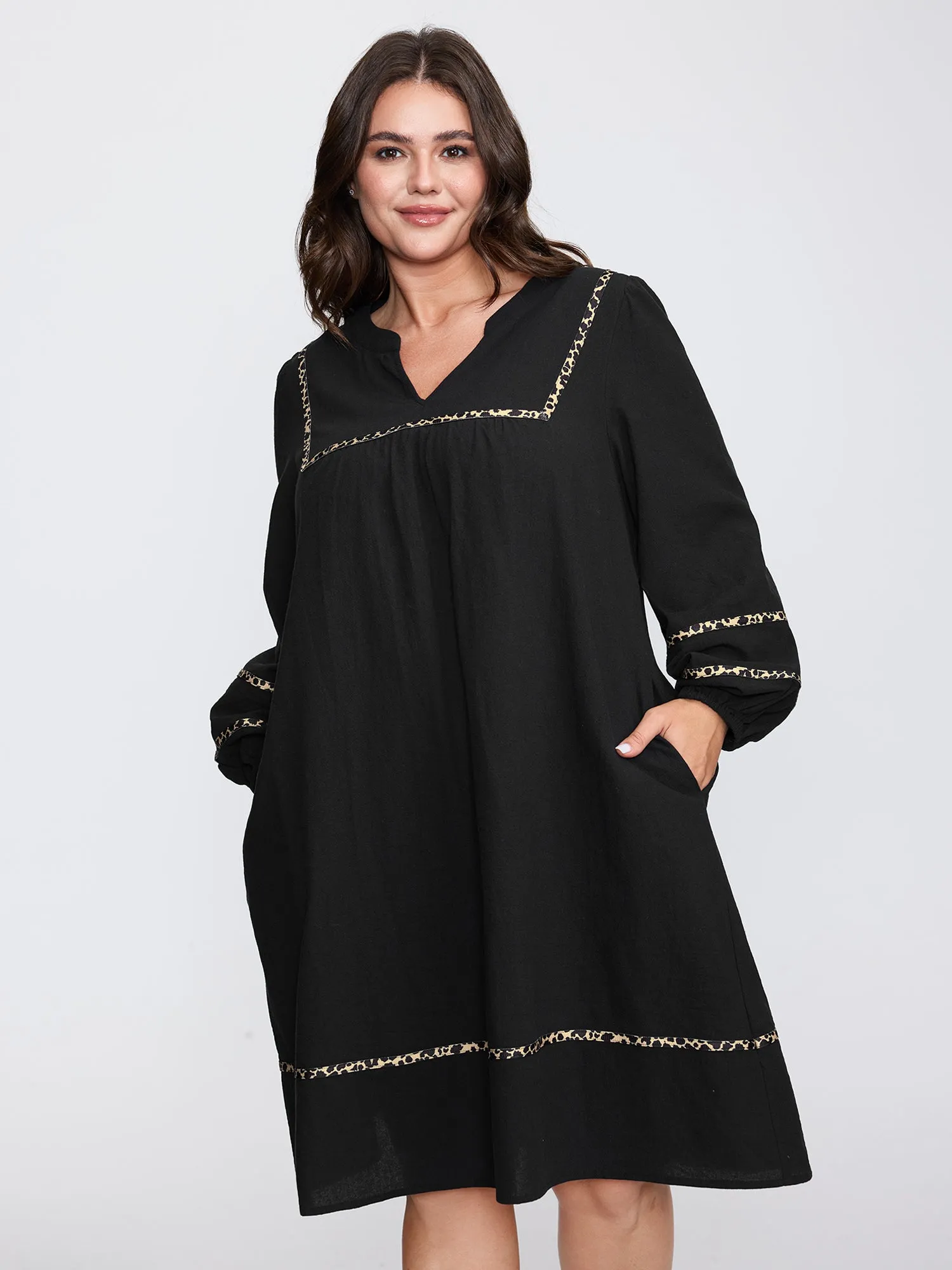 Cotton Leopard Print Notched Collar Midi Dress sold by Bloomchic