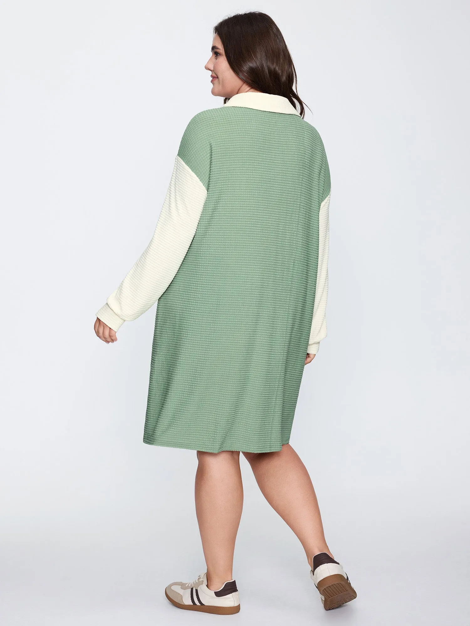 Textured Colorblock Collar Midi Dress sold by Bloomchic product image thumbnail 4