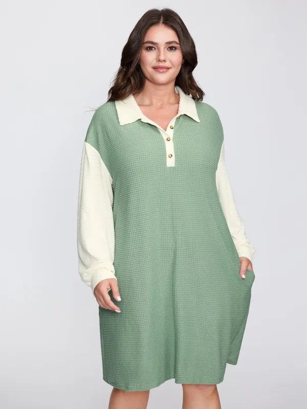 Textured Colorblock Collar Midi Dress sold by Bloomchic