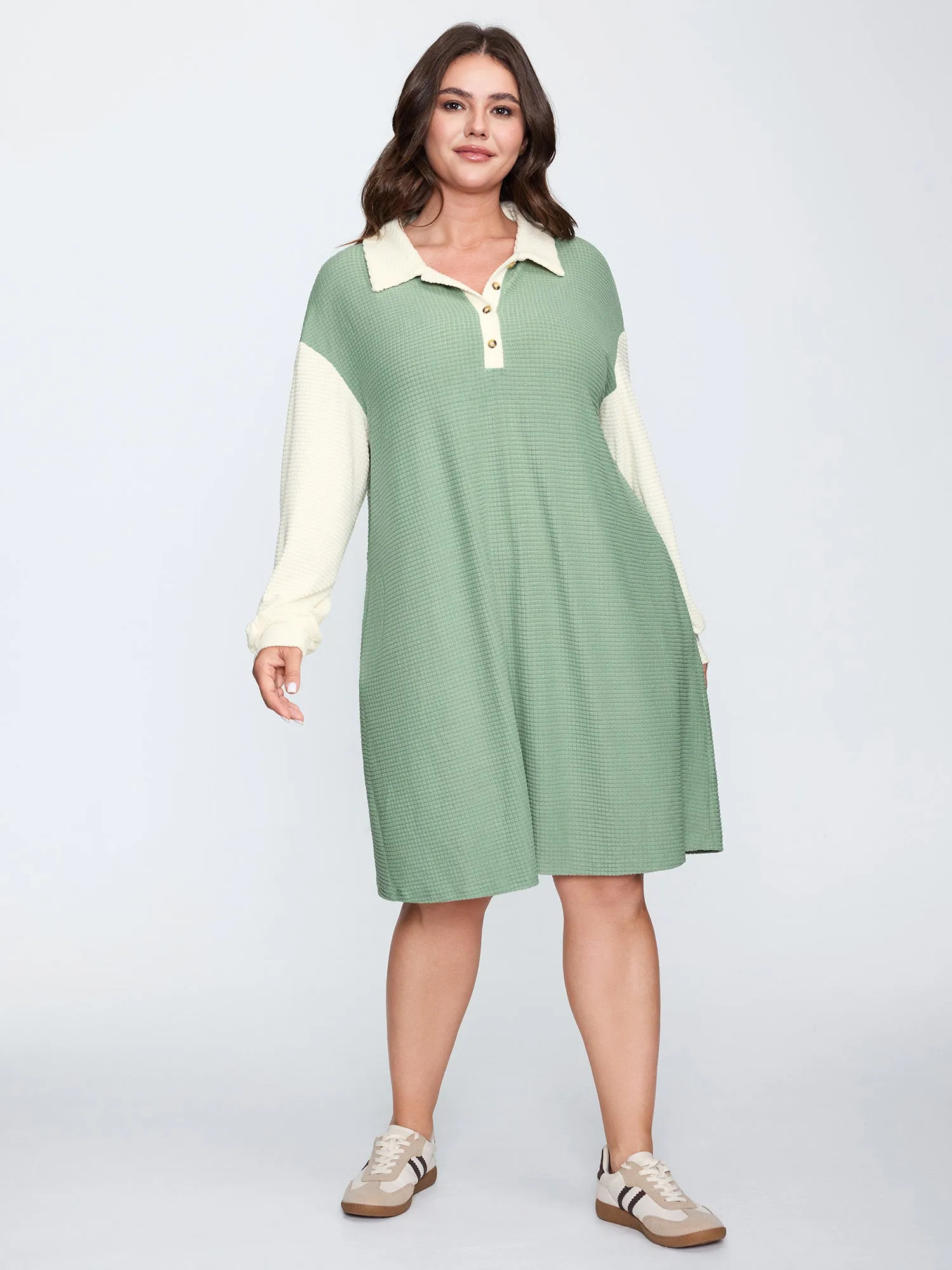 Textured Colorblock Collar Midi Dress sold by Bloomchic product image thumbnail 3