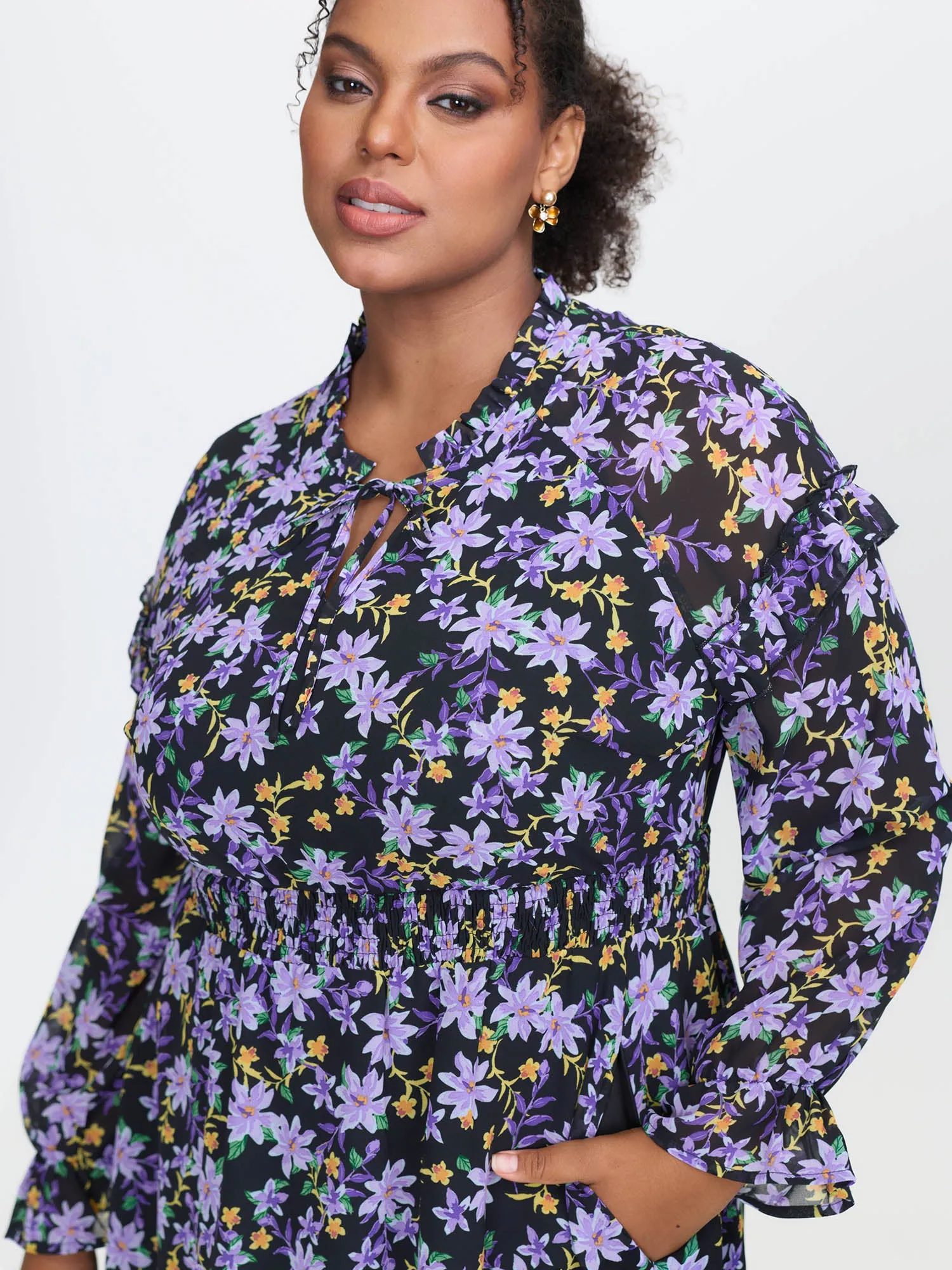 Chiffon Floral Print Ruffled Midi Dress sold by Bloomchic product image thumbnail 3