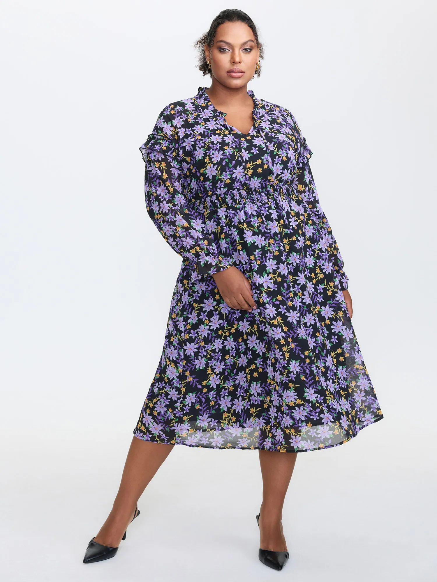 Chiffon Floral Print Ruffled Midi Dress sold by Bloomchic product image thumbnail 2
