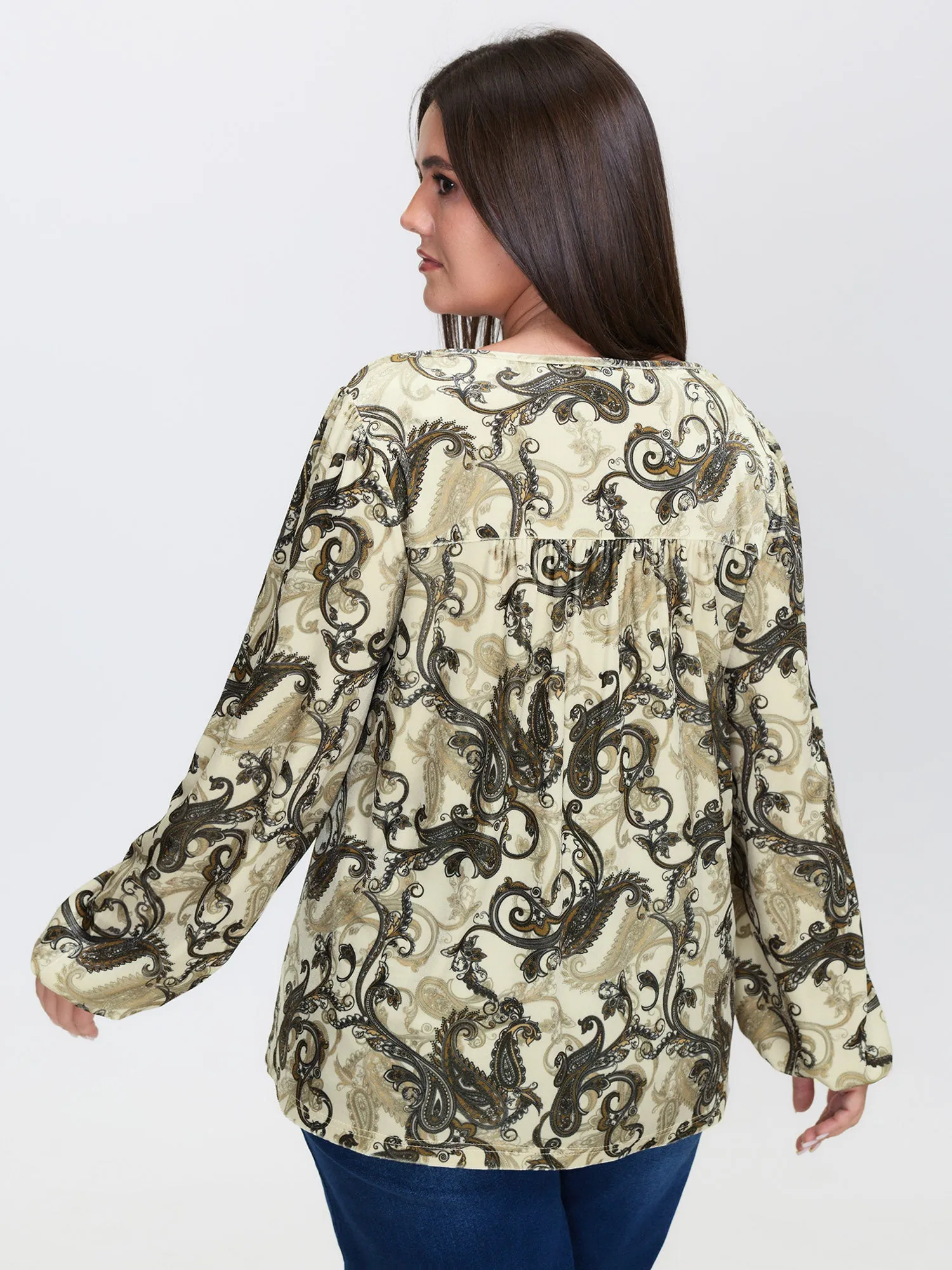 Paisley Velvety Print Lantern Sleeve Blouse sold by Bloomchic product image thumbnail 4