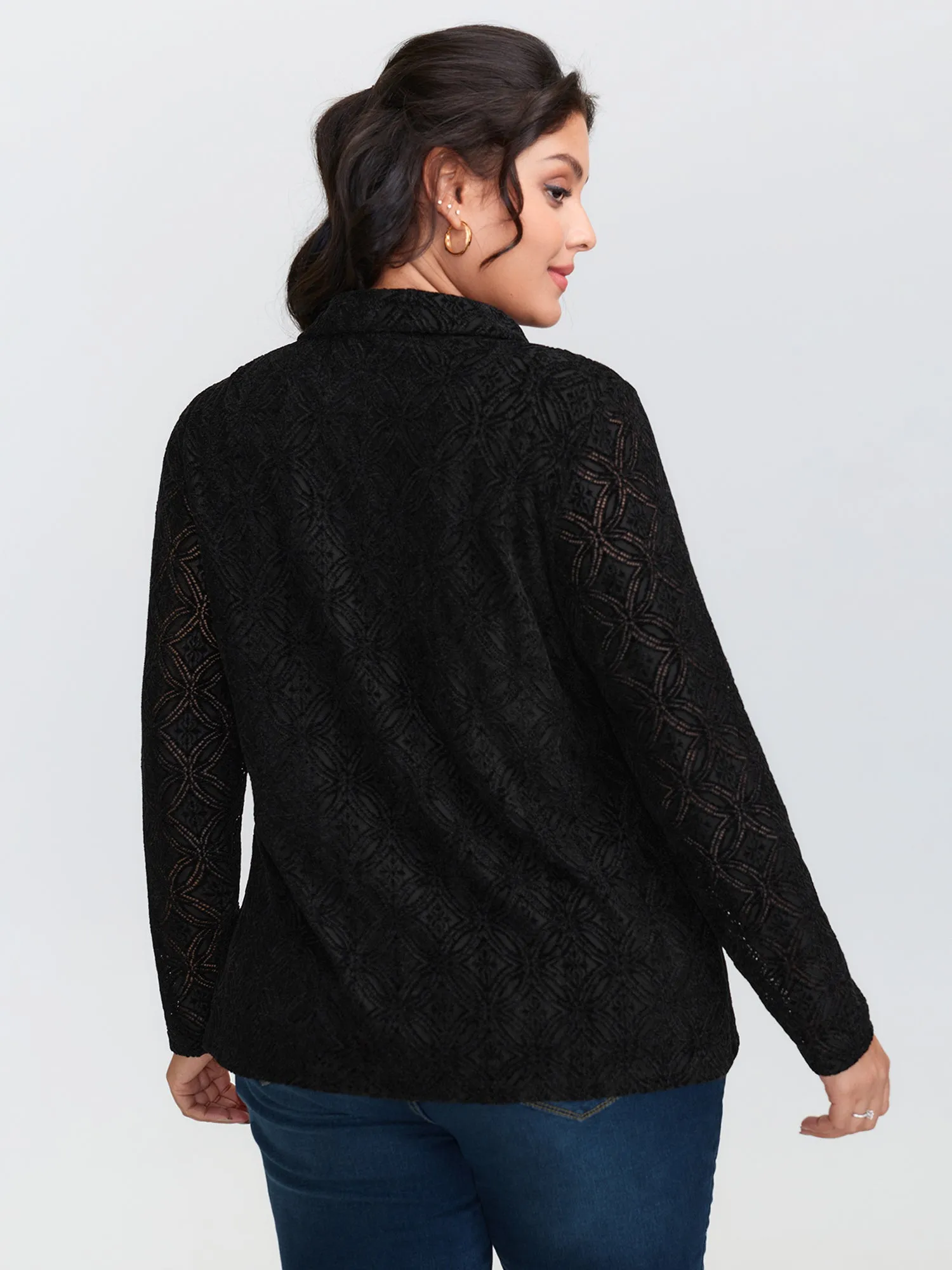 Sheer Lace Button-Down Shirt sold by Bloomchic product image thumbnail 4