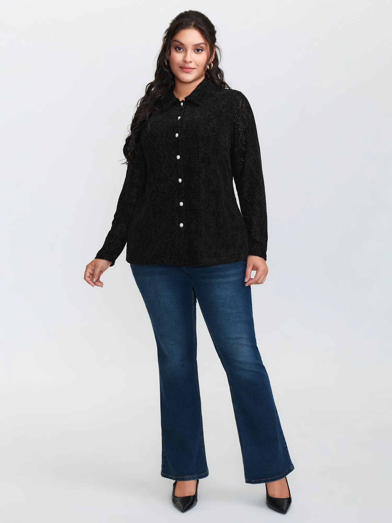 Sheer Lace Button-Down Shirt sold by Bloomchic product image thumbnail 3