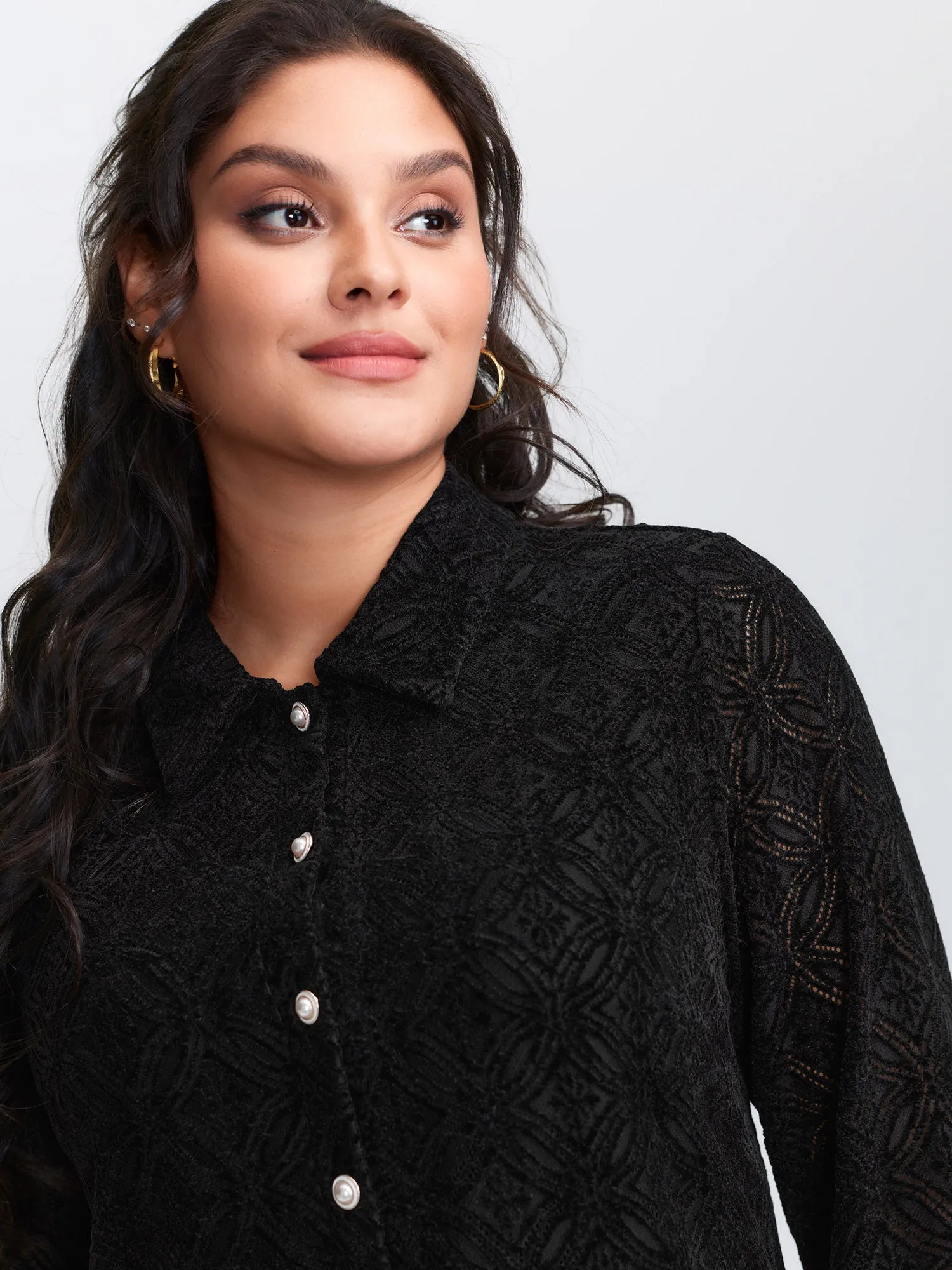 Sheer Lace Button-Down Shirt sold by Bloomchic product image thumbnail 2