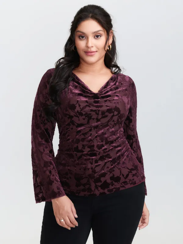 Floral Stretchy Sheer Mesh Cowl Neck Top sold by Bloomchic