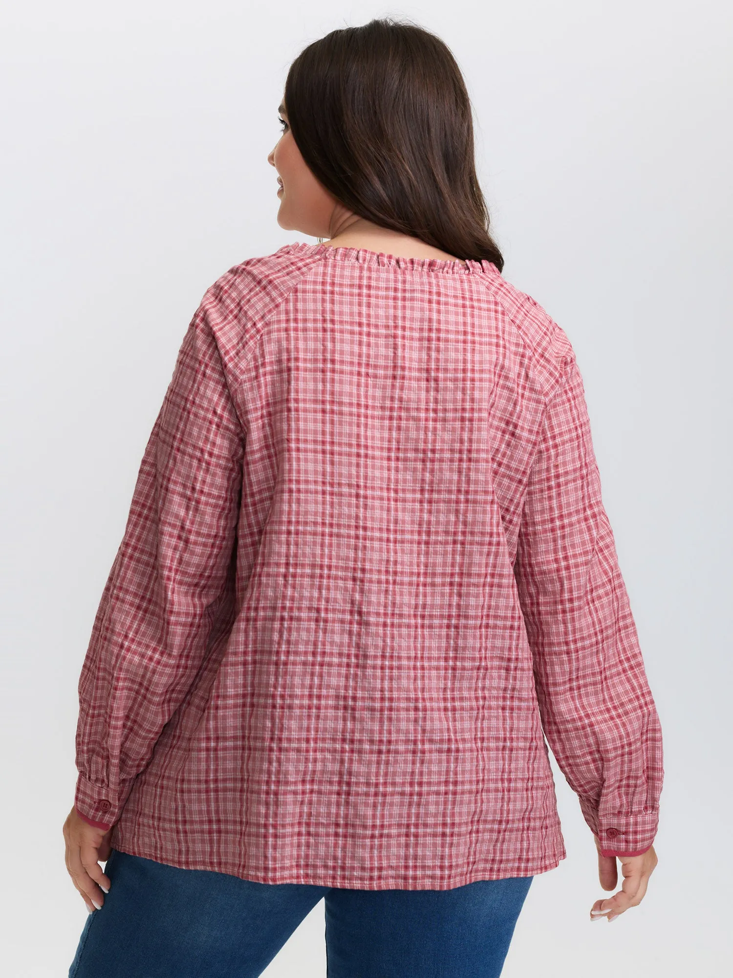 Gingham Print Ruffled Neck-Tie Blouse sold by Bloomchic product image thumbnail 4