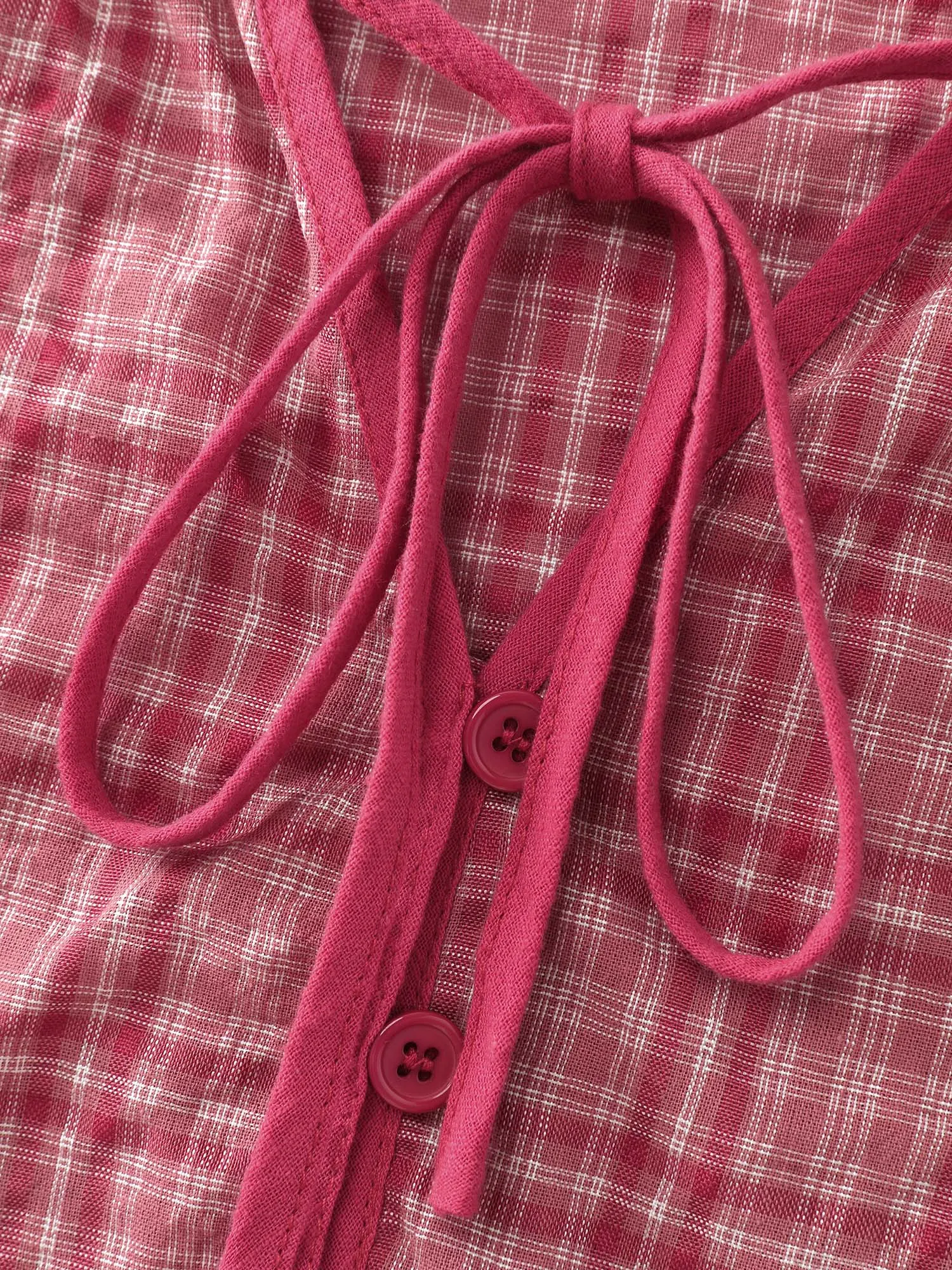 Gingham Print Ruffled Neck-Tie Blouse sold by Bloomchic product image thumbnail 5