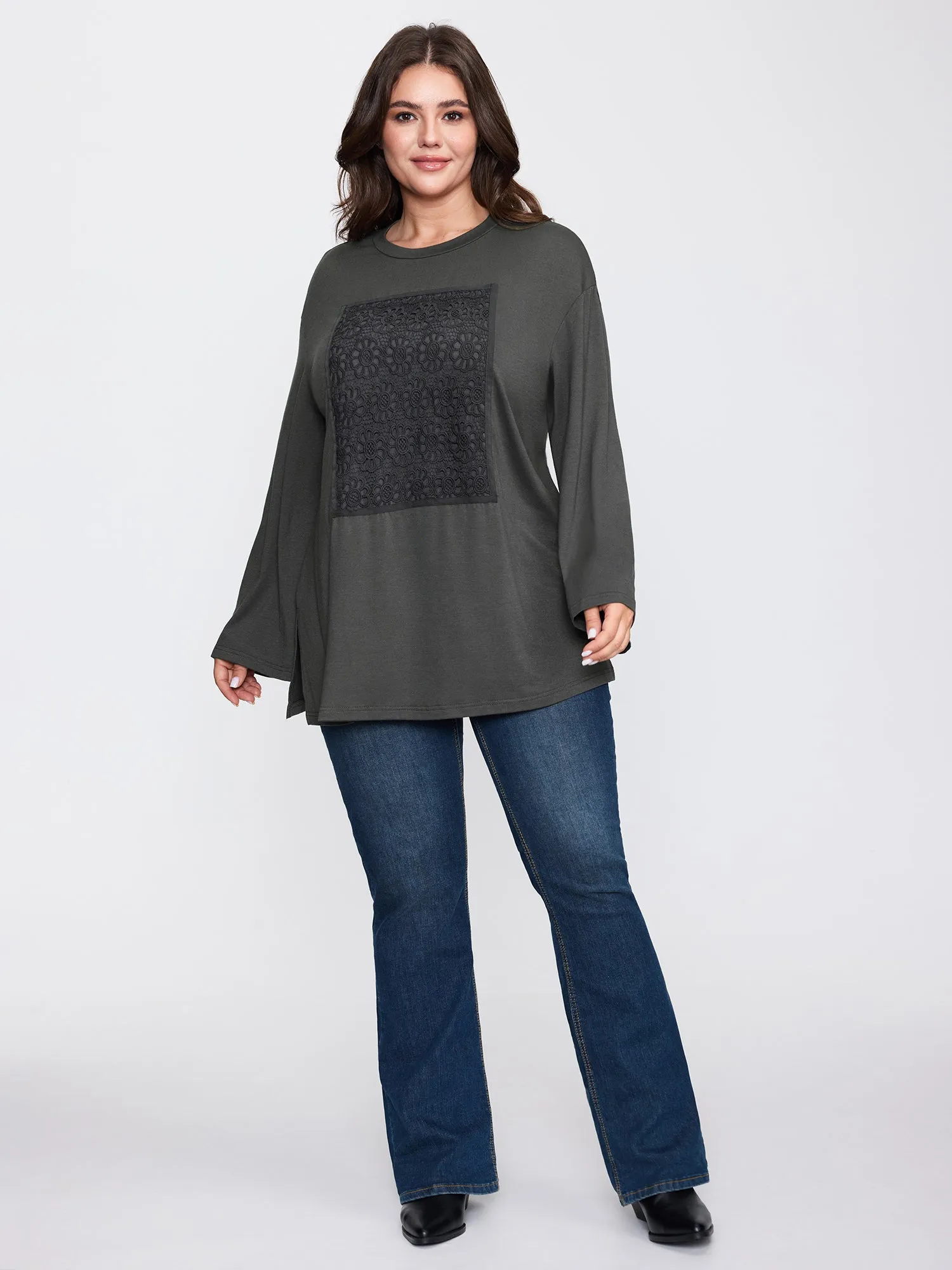 Floral Lace Pattern Round Neck T-Shirt sold by Bloomchic product image thumbnail 3