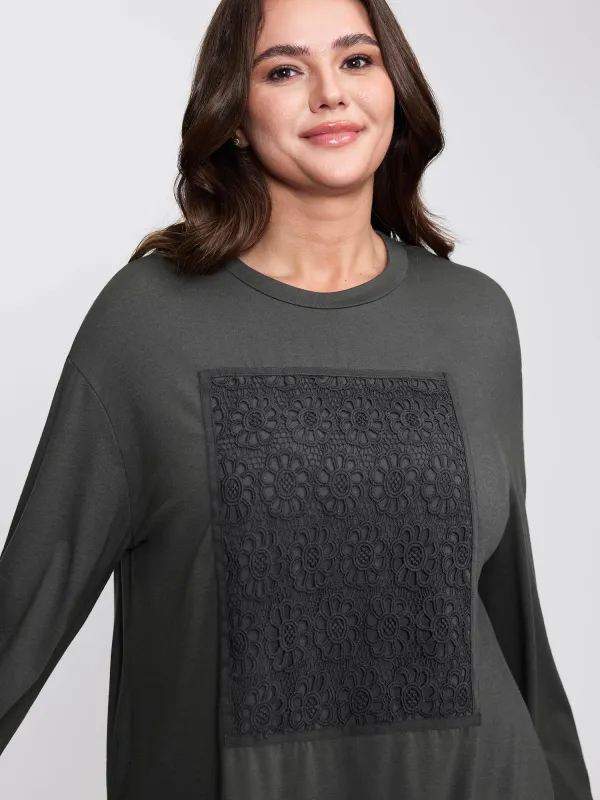 Floral Lace Pattern Round Neck T-Shirt sold by Bloomchic