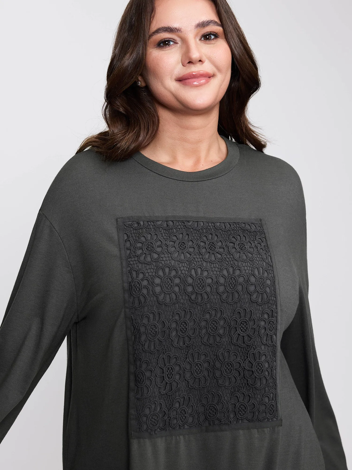 Floral Lace Pattern Round Neck T-Shirt sold by Bloomchic