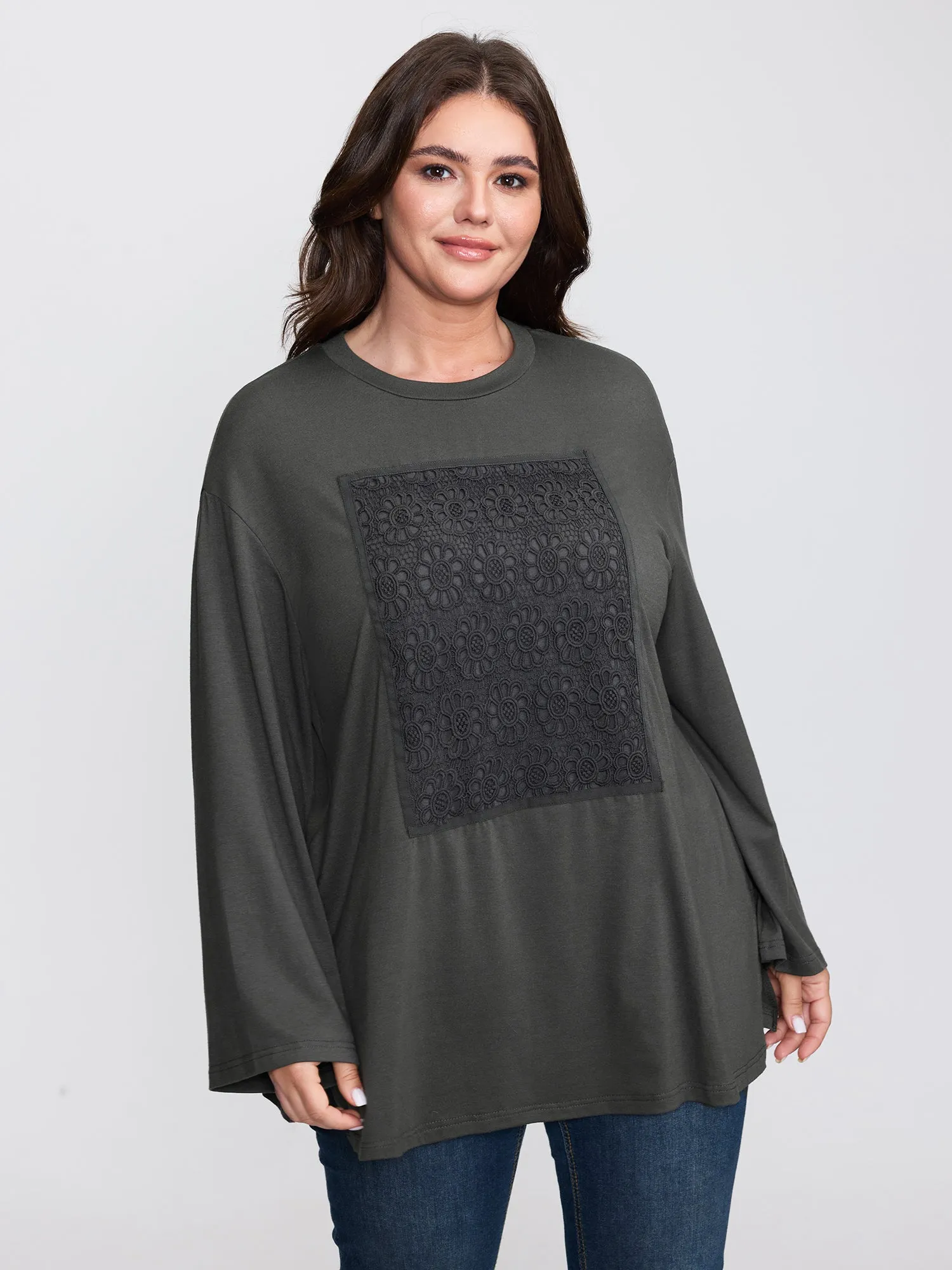 Floral Lace Pattern Round Neck T-Shirt sold by Bloomchic product image thumbnail 2