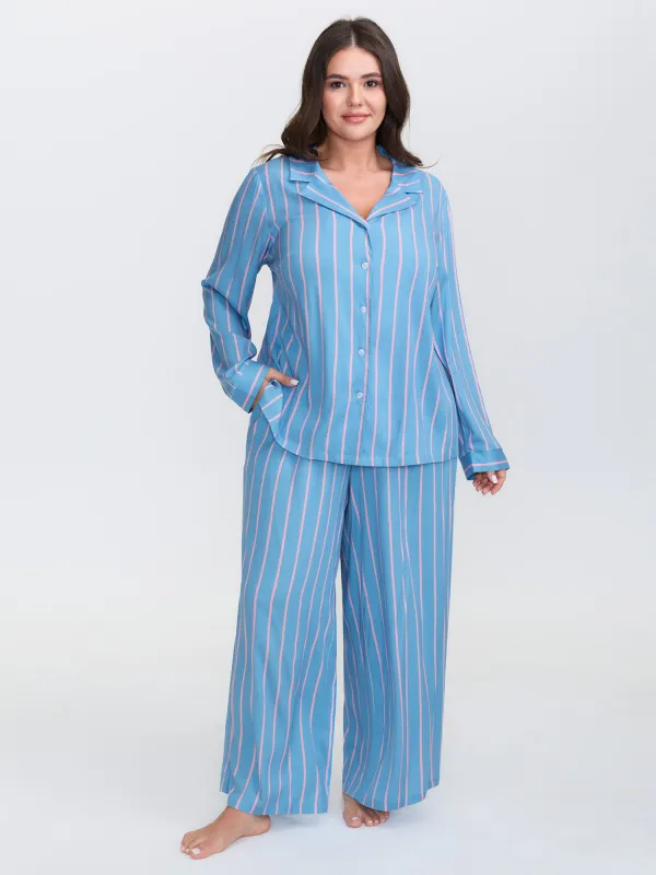 Stripe Print Pockets Sleepwear Set sold by Bloomchic
