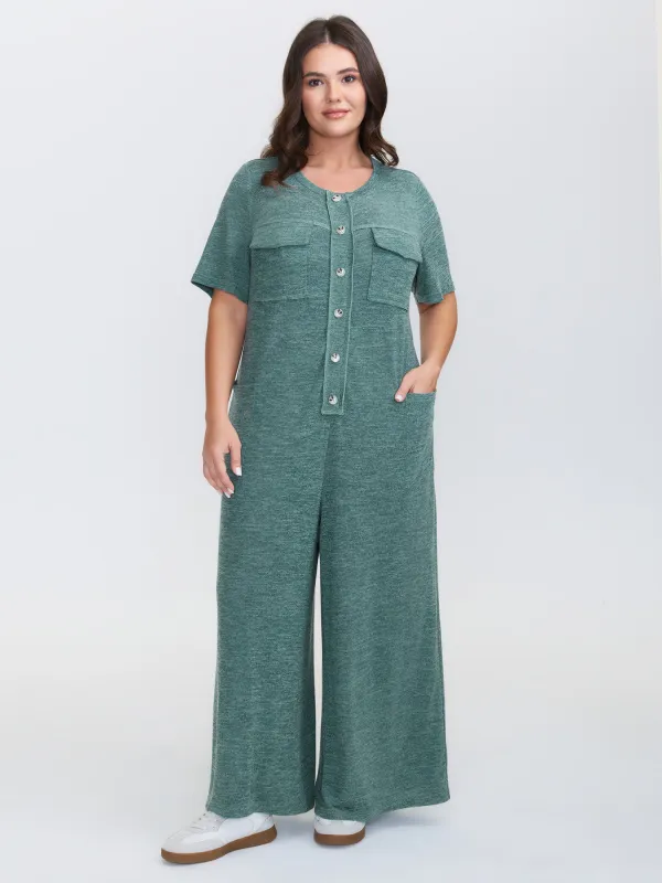 Supersoft Heather Button Placket Jumpsuit sold by Bloomchic