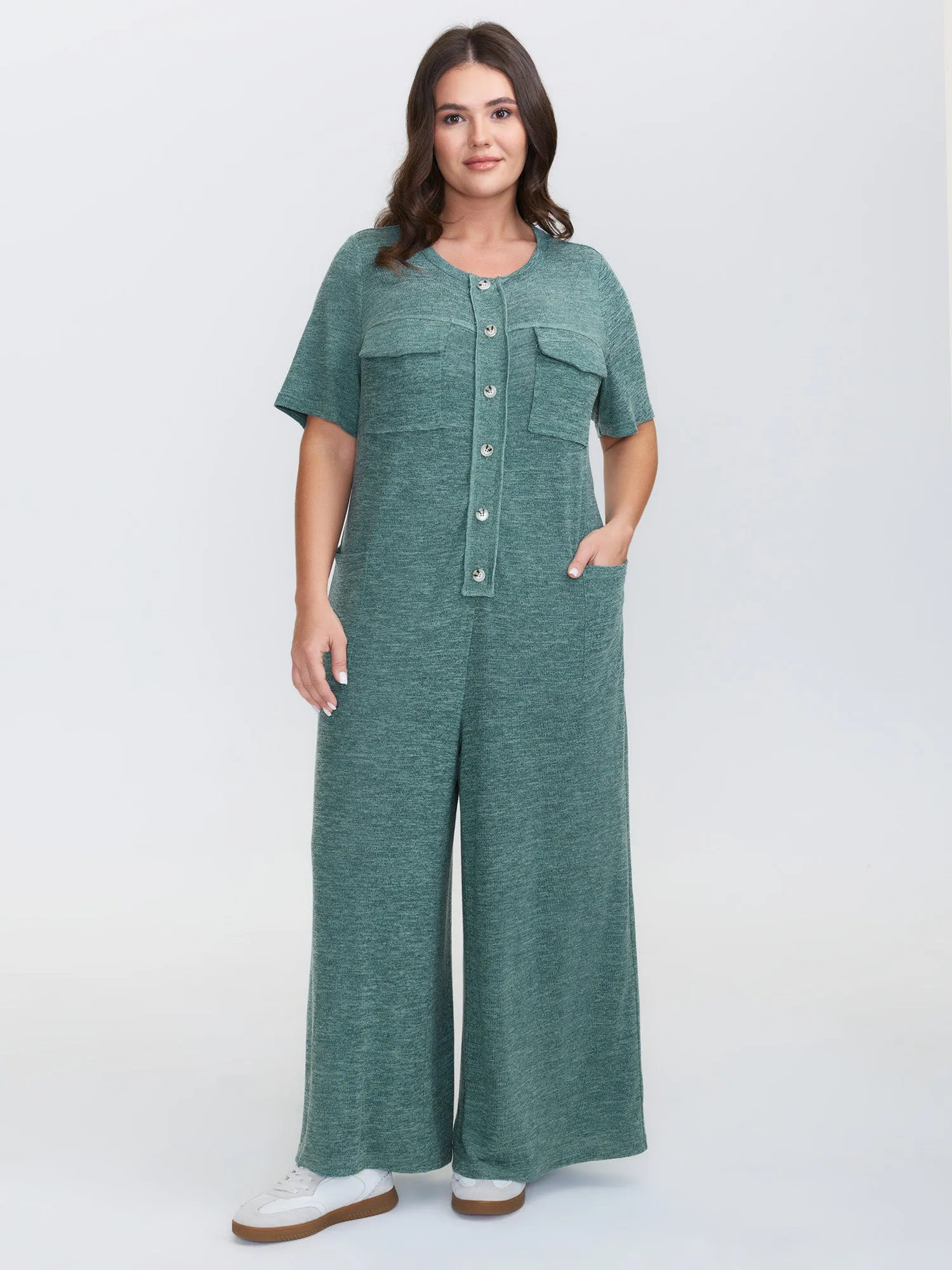 Supersoft Heather Button Placket Jumpsuit sold by Bloomchic