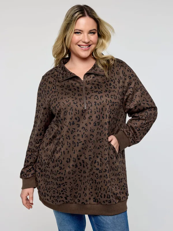 Leopard Print Half-Zipper Sweatshirt sold by Bloomchic