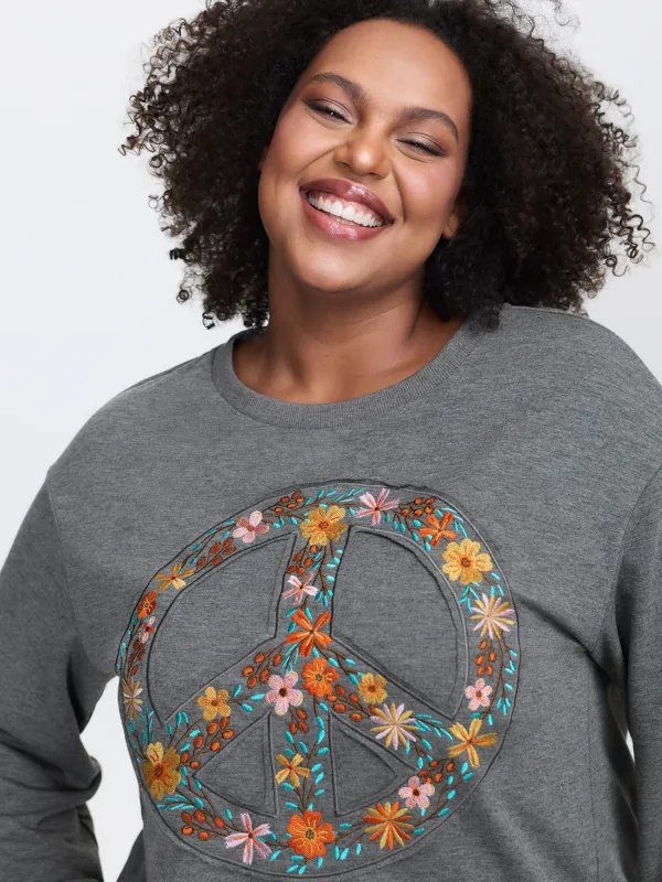 Floral Embroidered Applique Slit Sweatshirt sold by Bloomchic