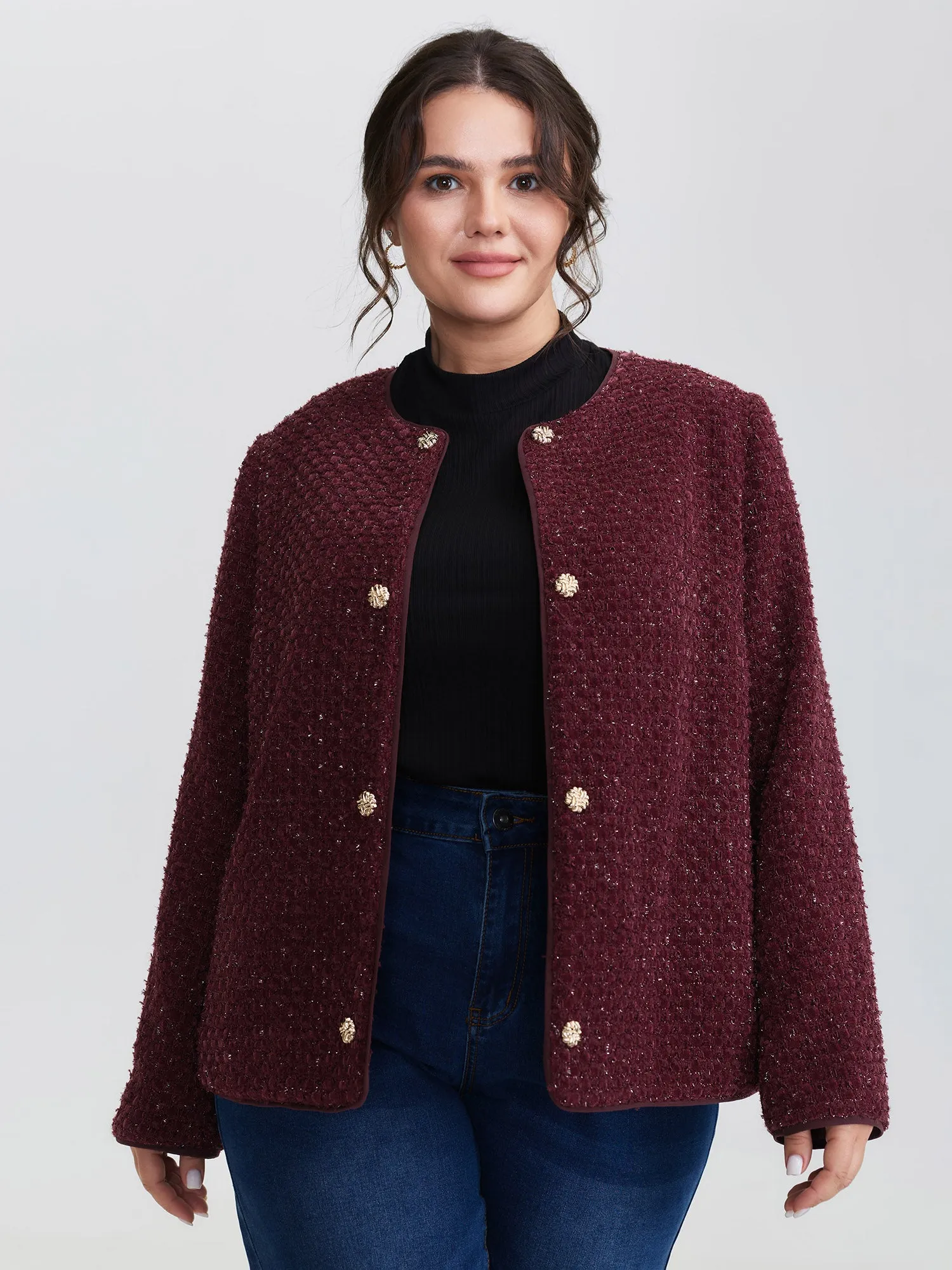 Jacquard Textured Gold Button Blazer sold by Bloomchic