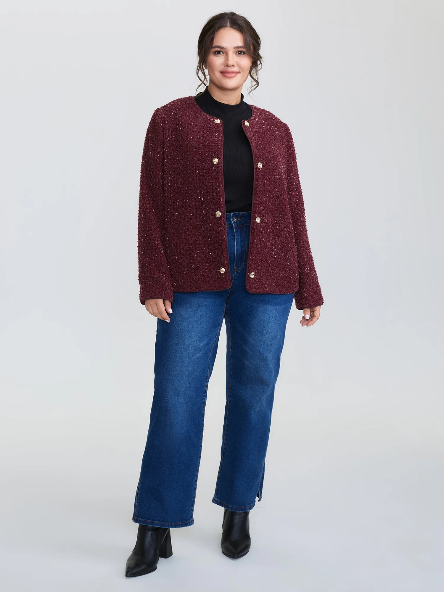 Jacquard Textured Gold Button Blazer sold by Bloomchic product image thumbnail 3