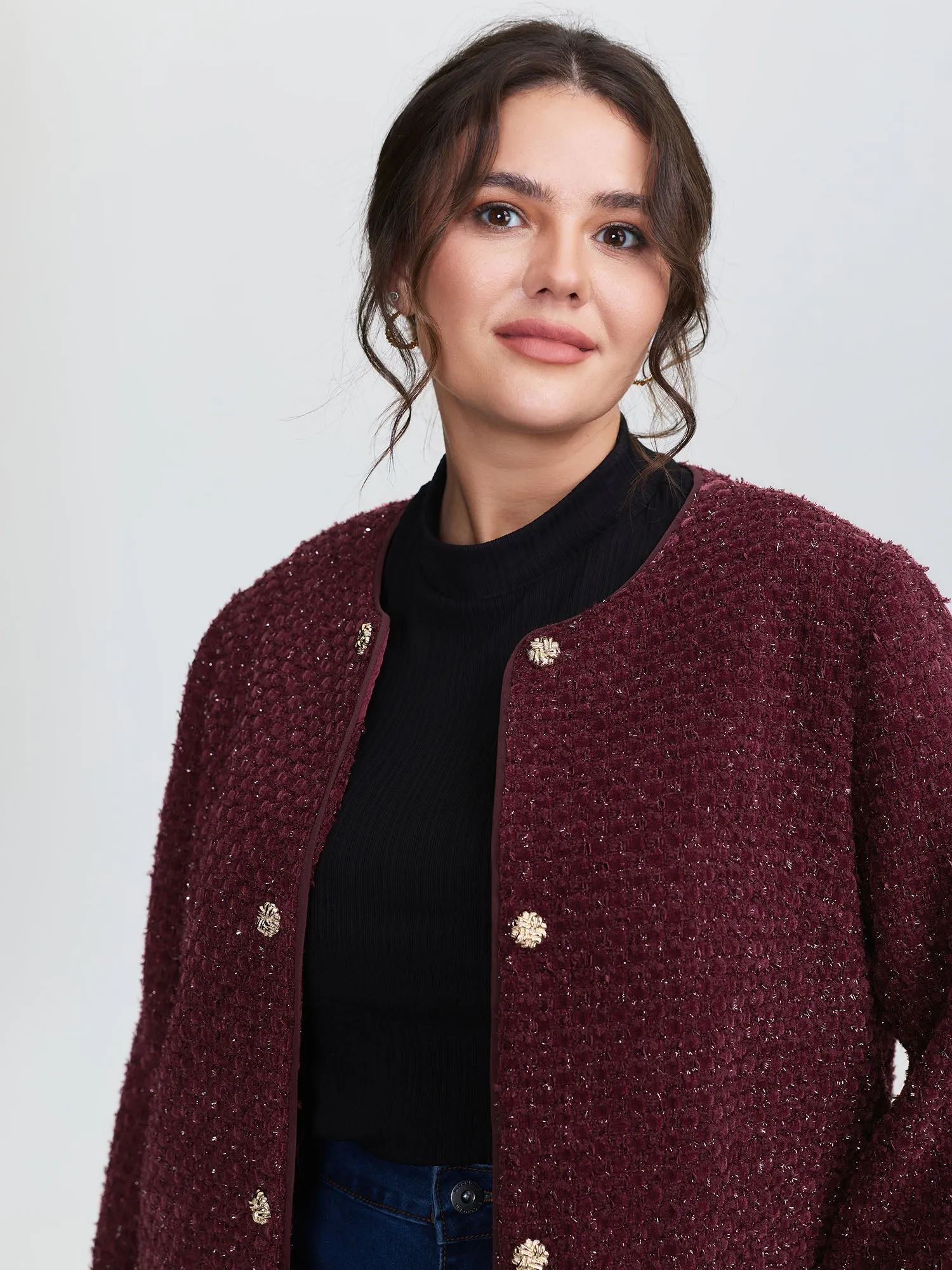 Jacquard Textured Gold Button Blazer sold by Bloomchic product image thumbnail 2