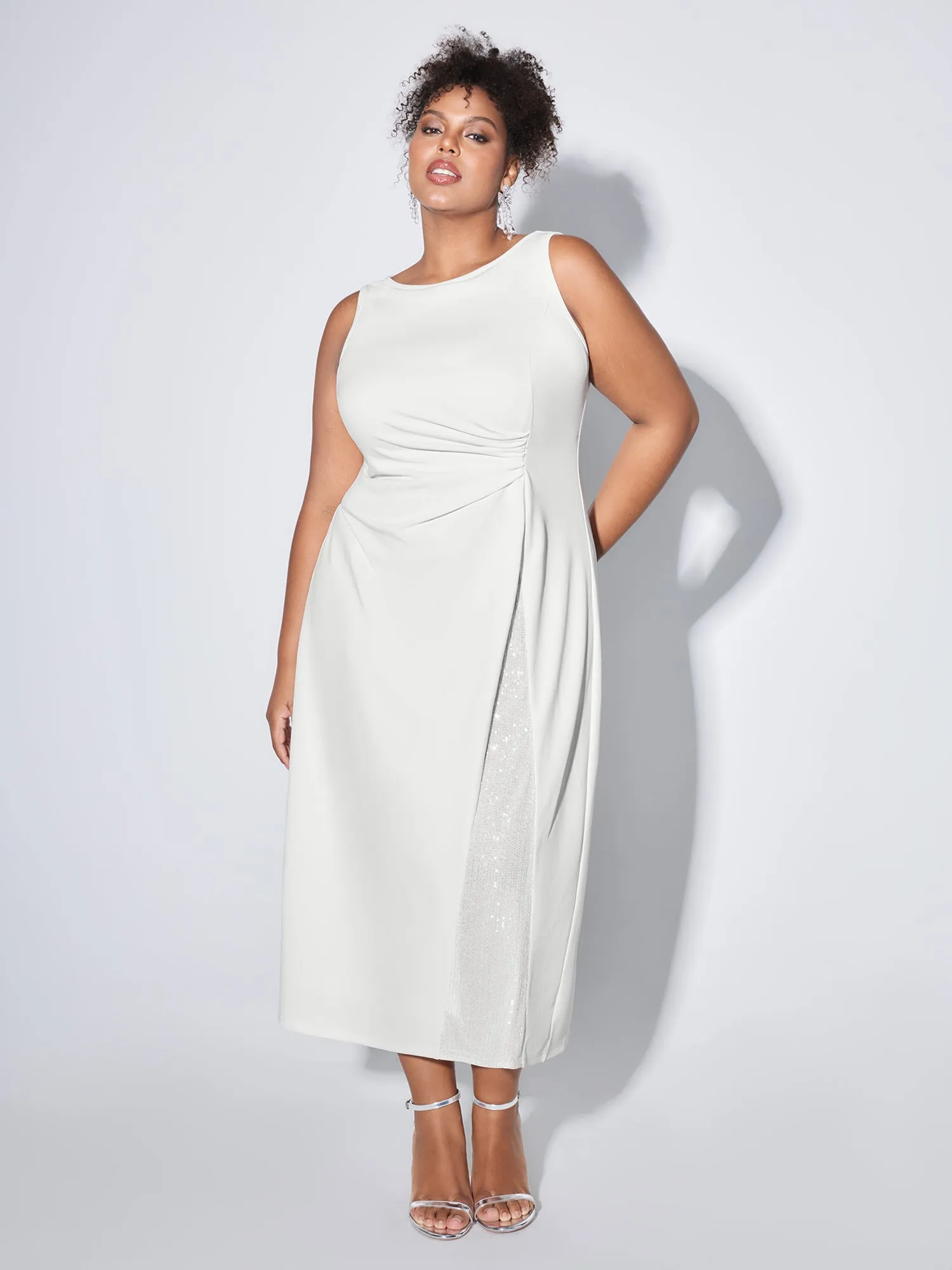 Sparkle Sequins Slit Drape Midi Dress sold by Bloomchic