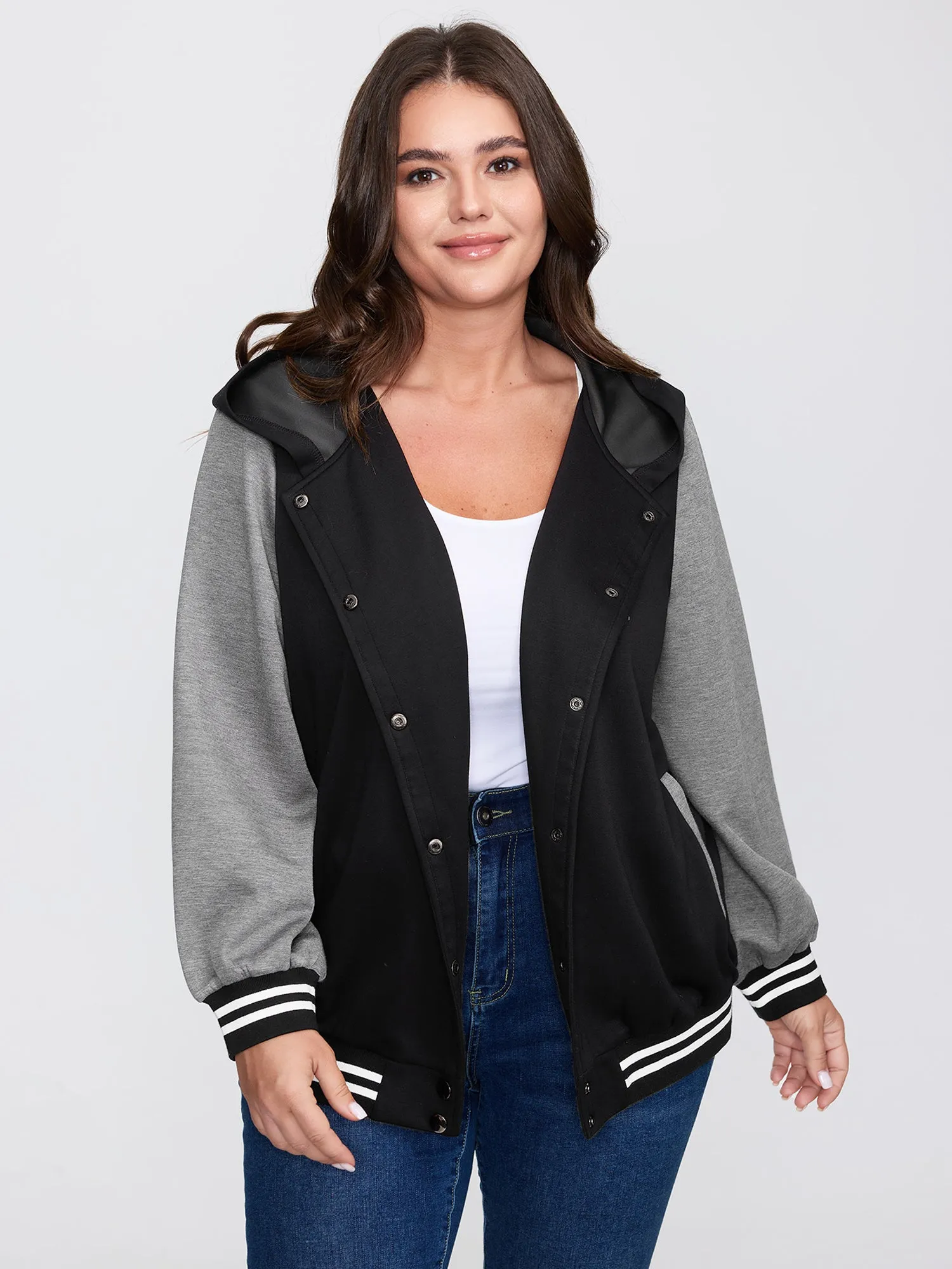 Colorblock Pockets Button Hooded Jacket sold by Bloomchic product image thumbnail 5