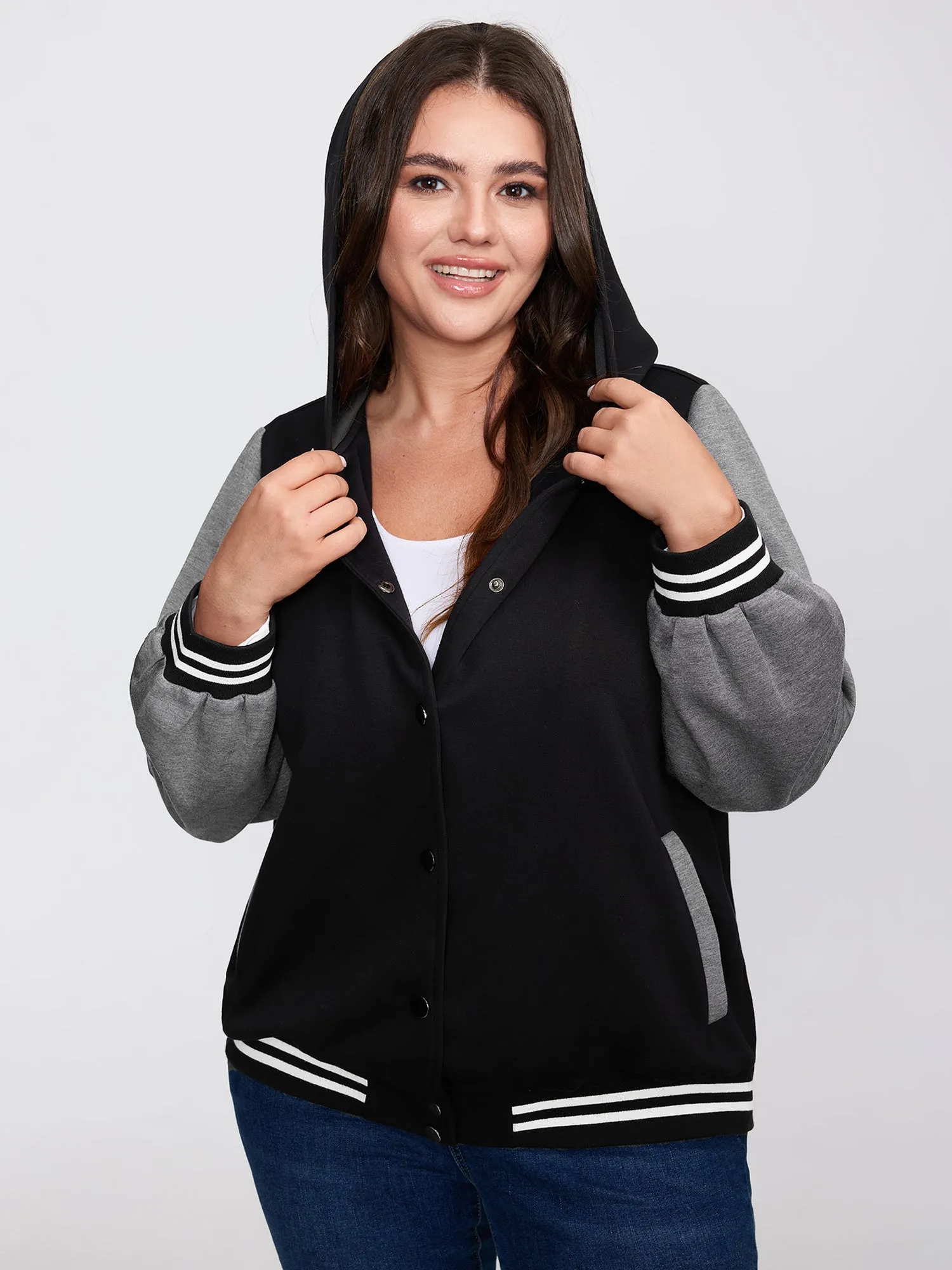 Colorblock Pockets Button Hooded Jacket sold by Bloomchic product image thumbnail 2