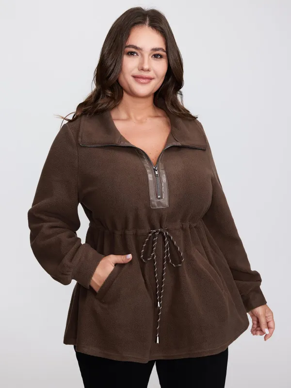 Dacron Drawstring Waist Zipper Sweatshirt sold by Bloomchic