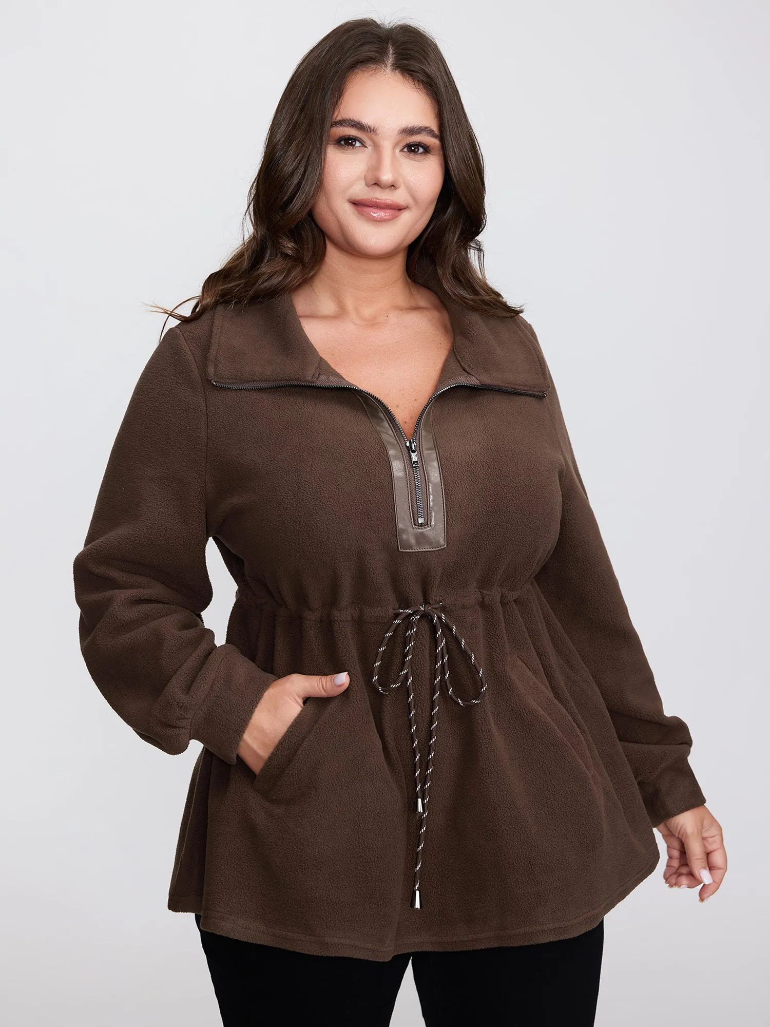 Dacron Drawstring Waist Zipper Sweatshirt sold by Bloomchic