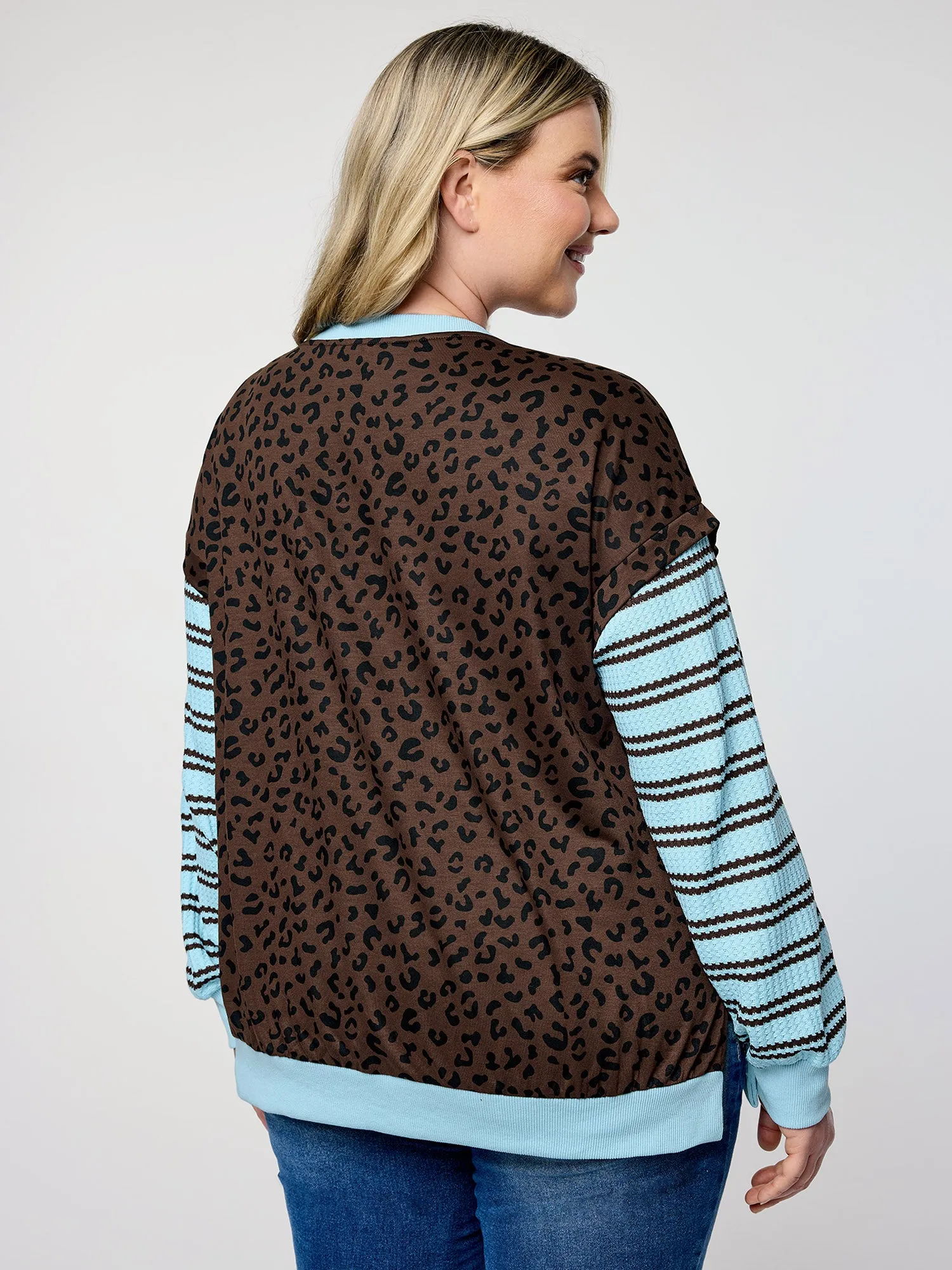 Leopard Stripe Print Textured Sweatshirt sold by Bloomchic product image thumbnail 4