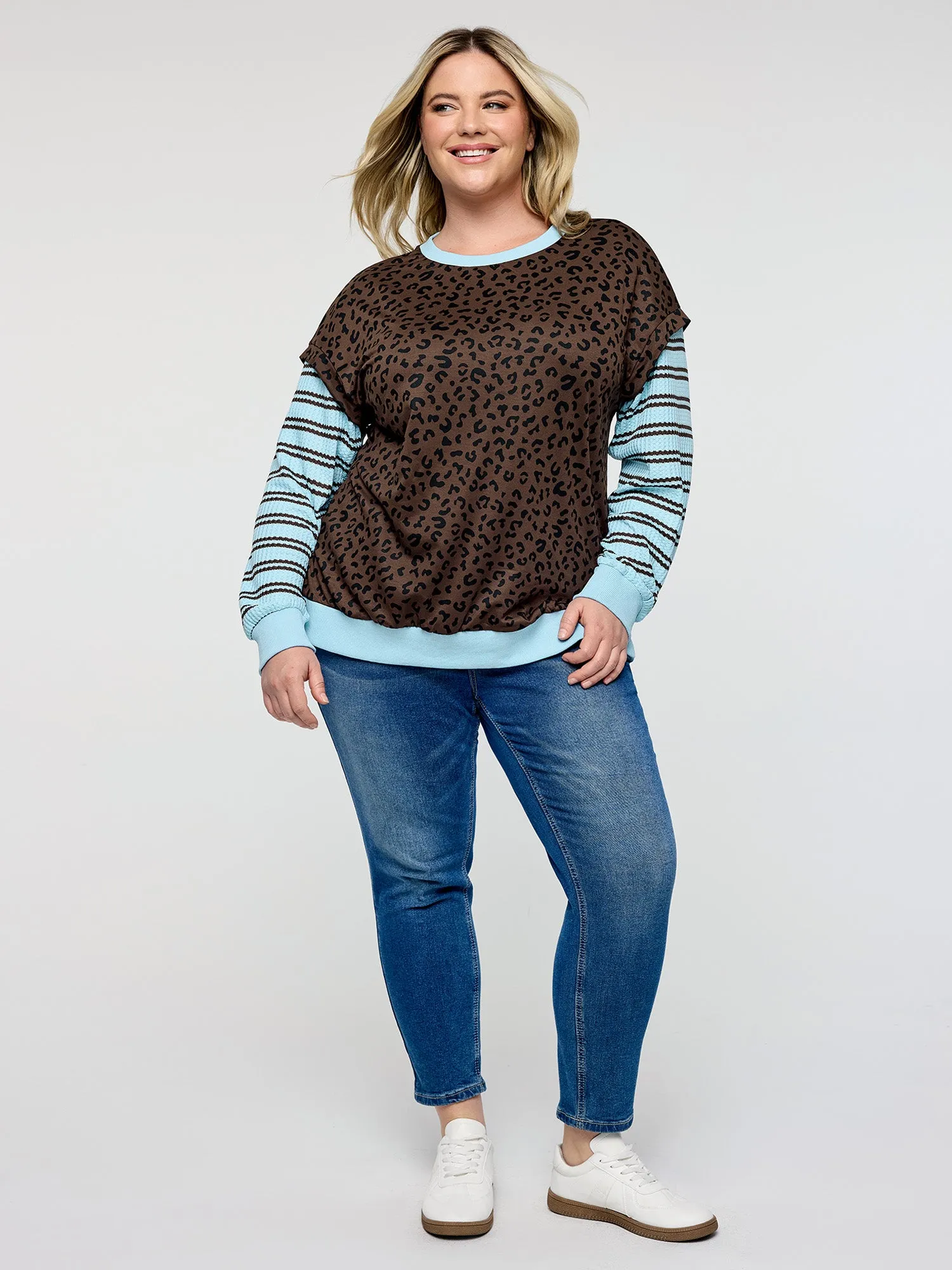 Leopard Stripe Print Textured Sweatshirt sold by Bloomchic product image thumbnail 3