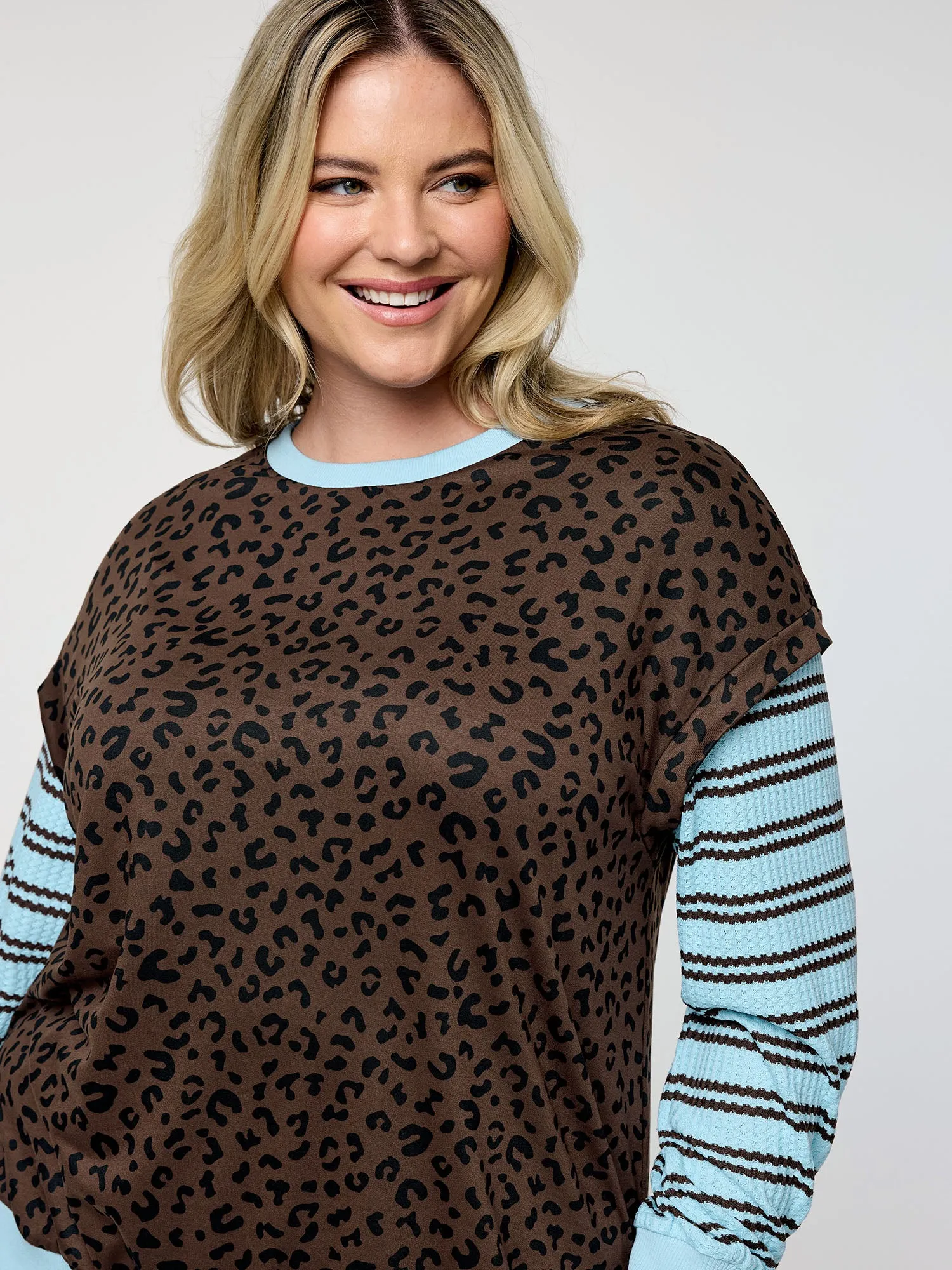 Leopard Stripe Print Textured Sweatshirt sold by Bloomchic product image thumbnail 2
