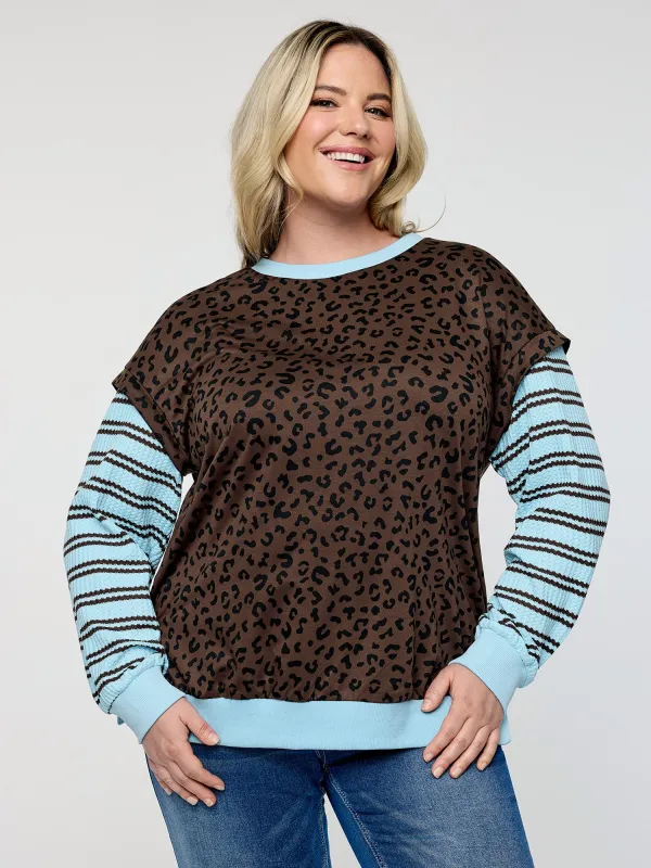 Leopard Stripe Print Textured Sweatshirt sold by Bloomchic