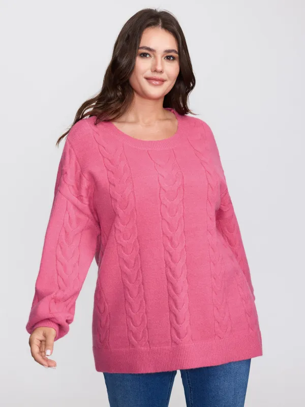 Stretch Cableknit Textured Round Neck Pullover made by Bloomchic