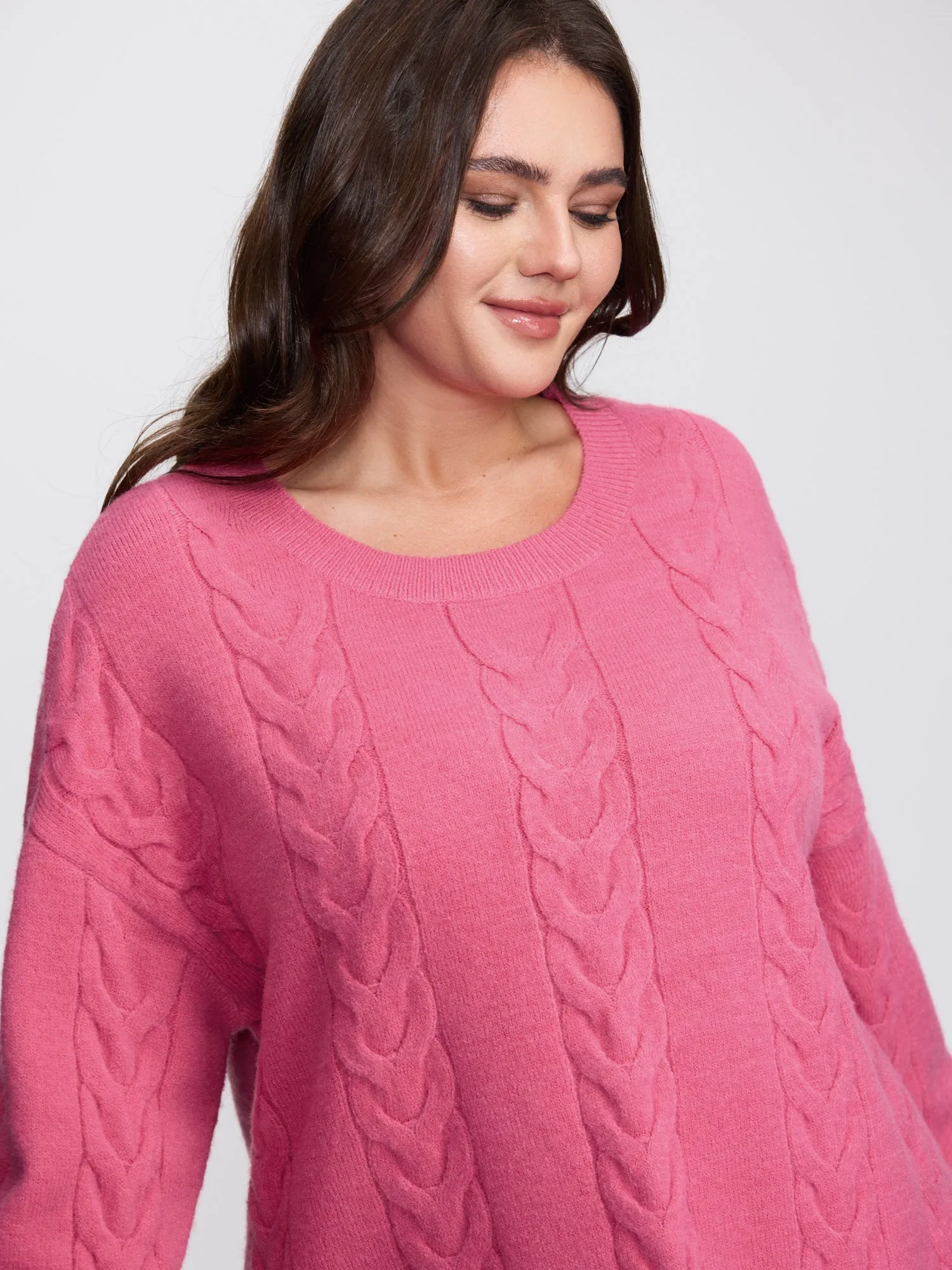 Stretch Cableknit Textured Round Neck Pullover sold by Bloomchic product image thumbnail 2