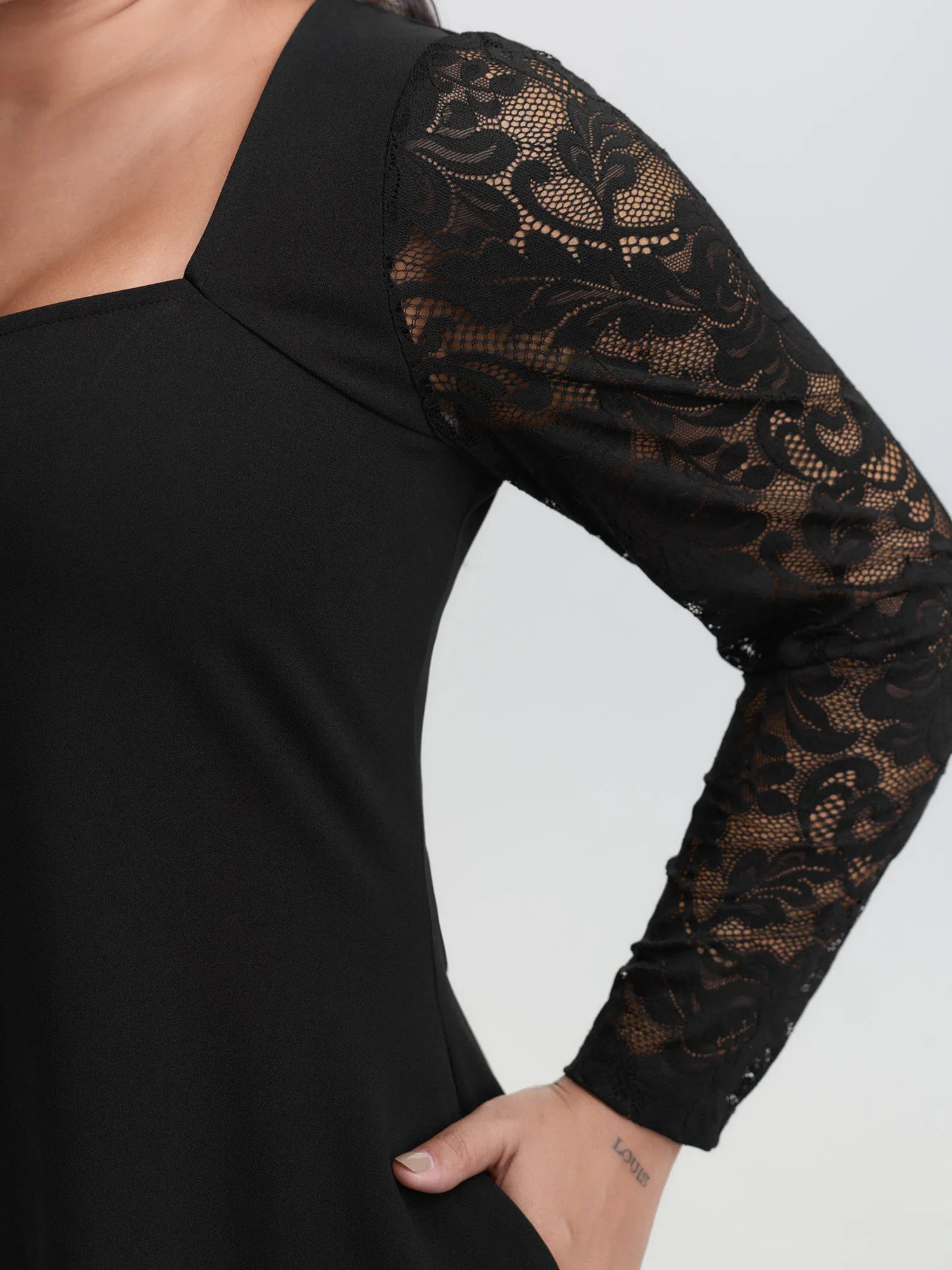 Sheer Floral Lace Fitted Midi Dress sold by Bloomchic product image thumbnail 2