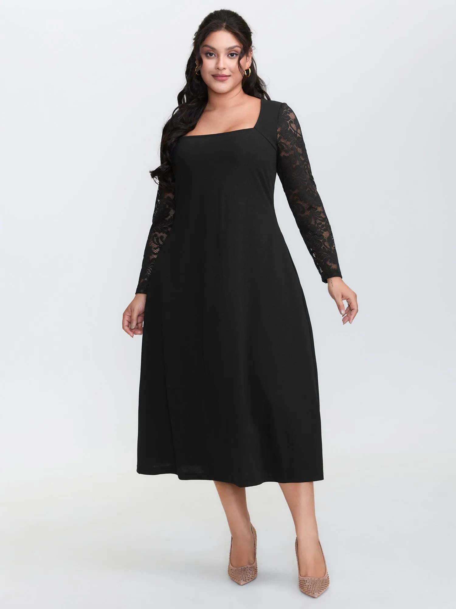 Sheer Floral Lace Fitted Midi Dress sold by Bloomchic product image thumbnail 3
