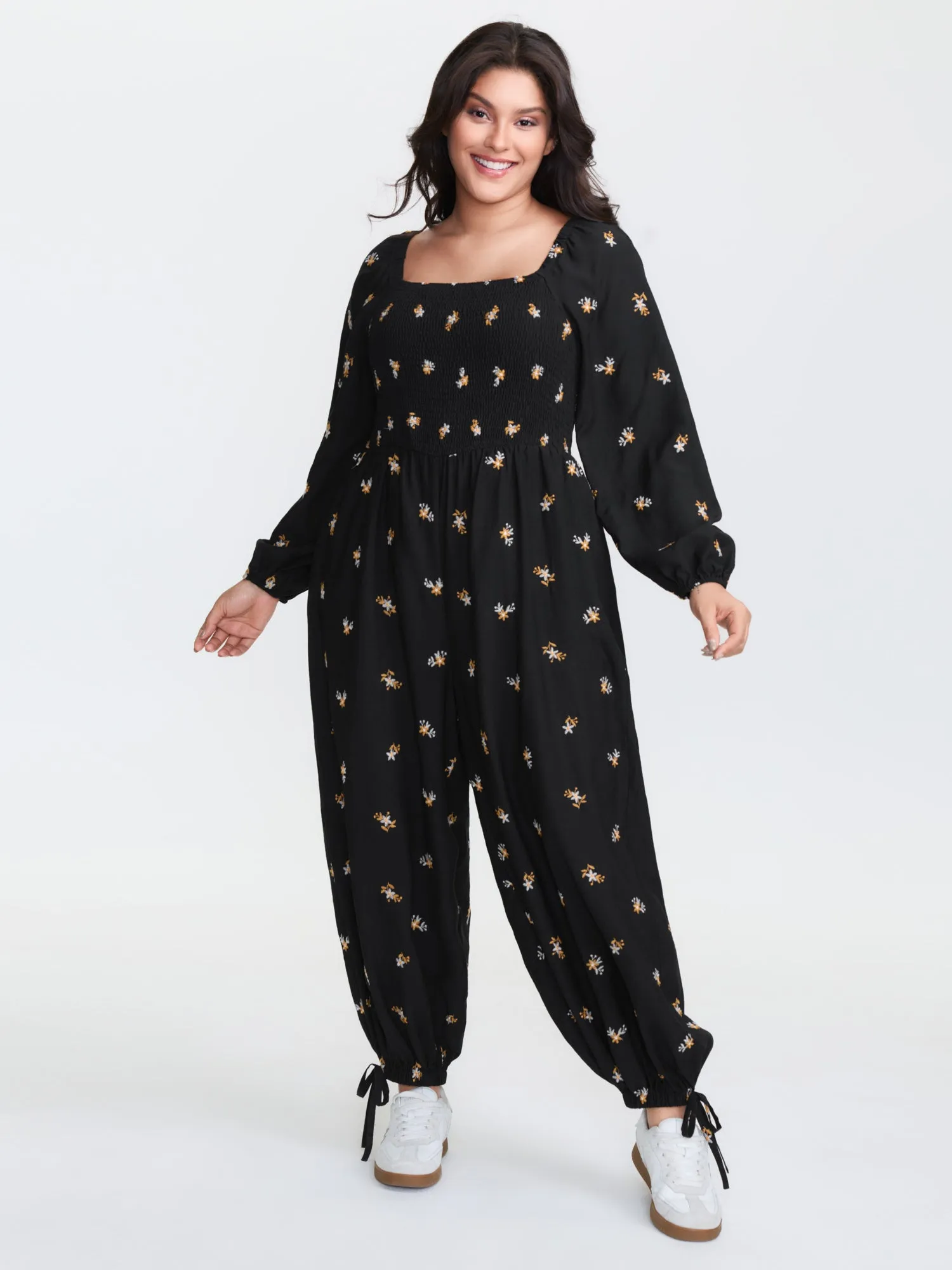 Floral Shirred Tie Square Neck Jumpsuit sold by Bloomchic product image thumbnail 3