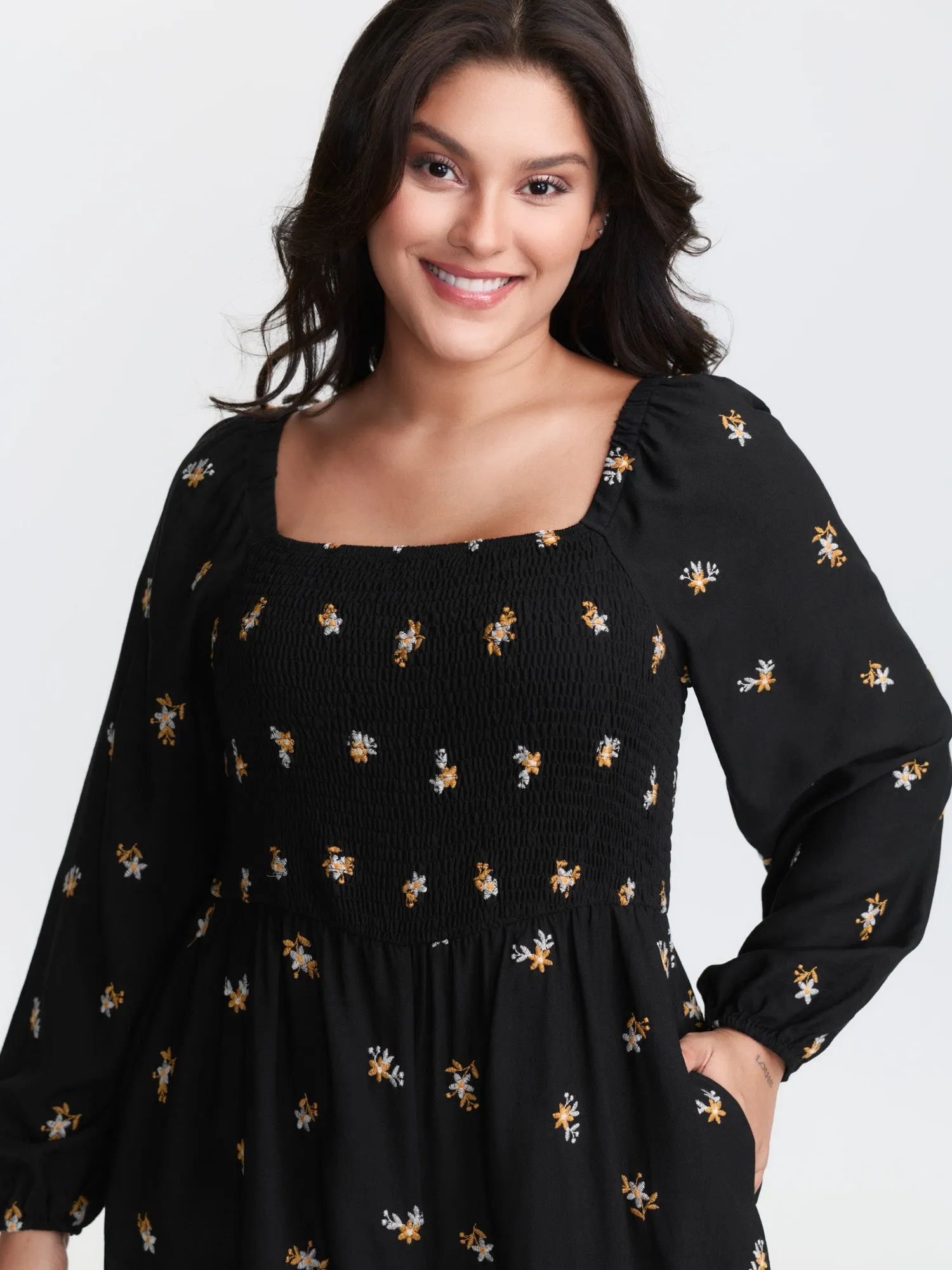 Floral Shirred Tie Square Neck Jumpsuit sold by Bloomchic product image thumbnail 2