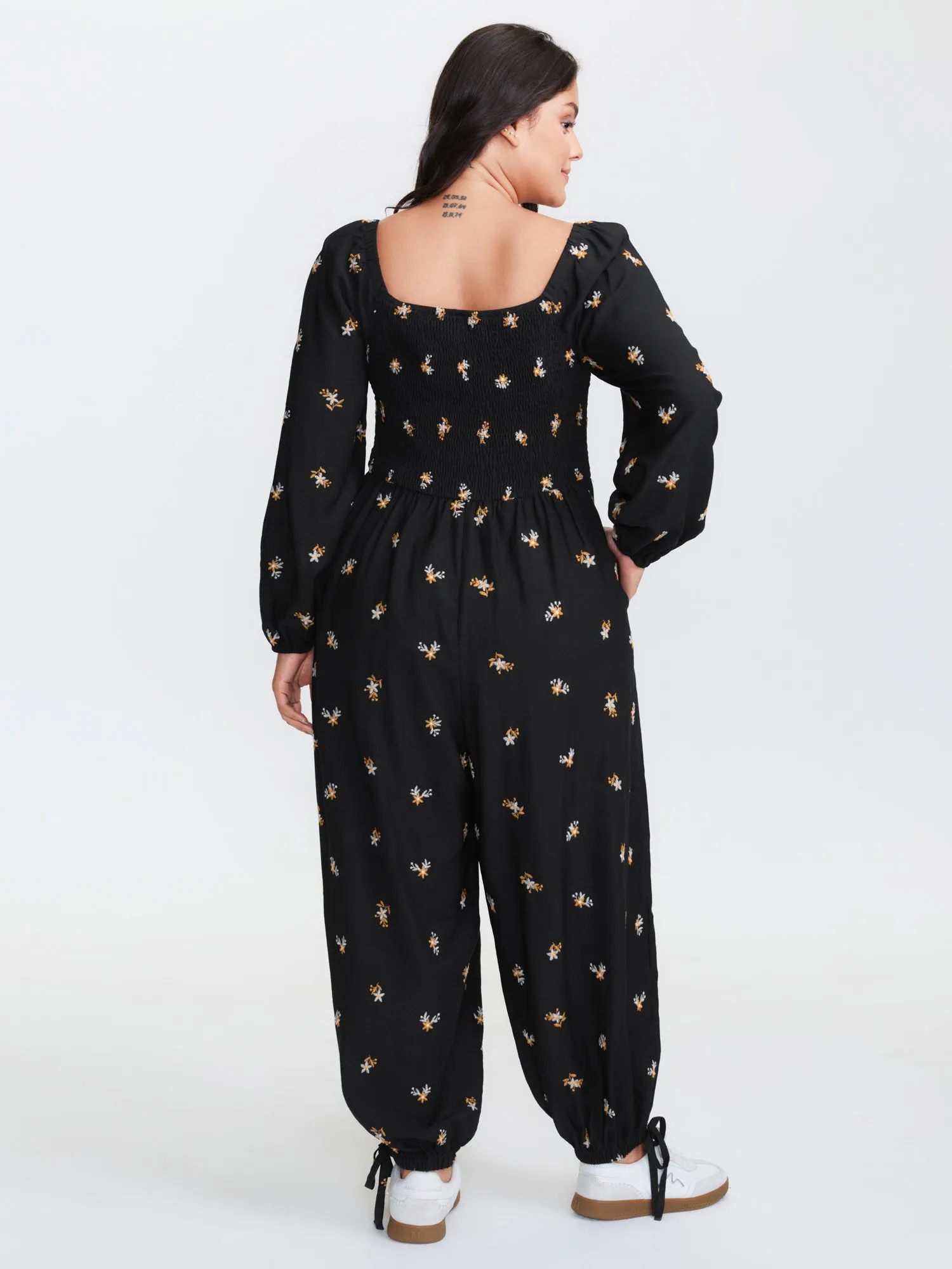 Floral Shirred Tie Square Neck Jumpsuit sold by Bloomchic product image thumbnail 4