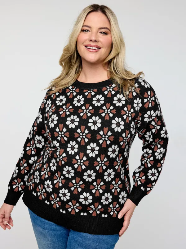 Supersoft Floral Jacquard Contrast Pullover sold by Bloomchic
