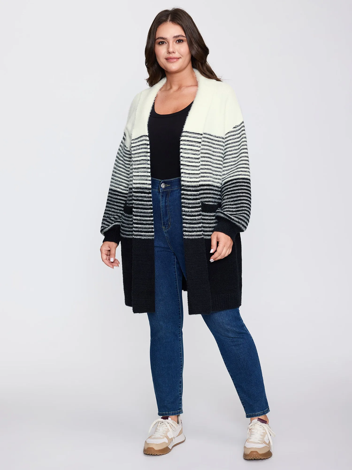 Colorblock Pockets Folded Collar Knit Cardigan sold by Bloomchic product image thumbnail 3