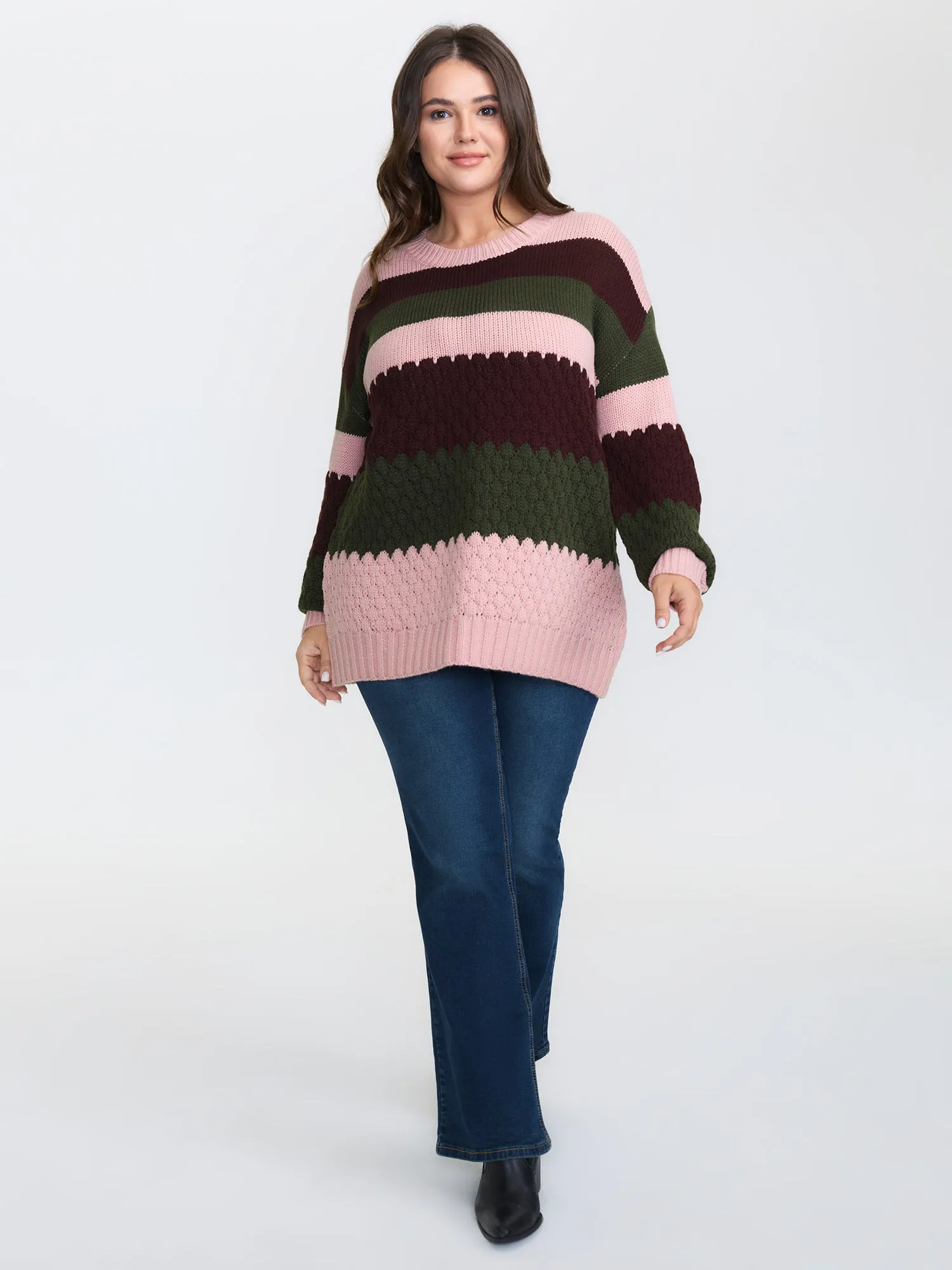 Colorblock Textured Ribbed Hem Pullover sold by Bloomchic product image thumbnail 3