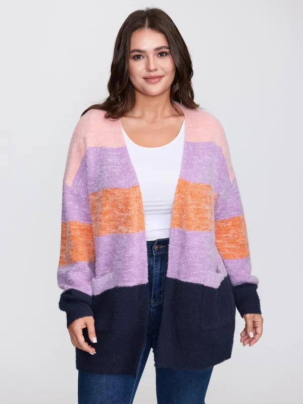 Furry Textured Colorblock Knit Cardigan sold by Bloomchic