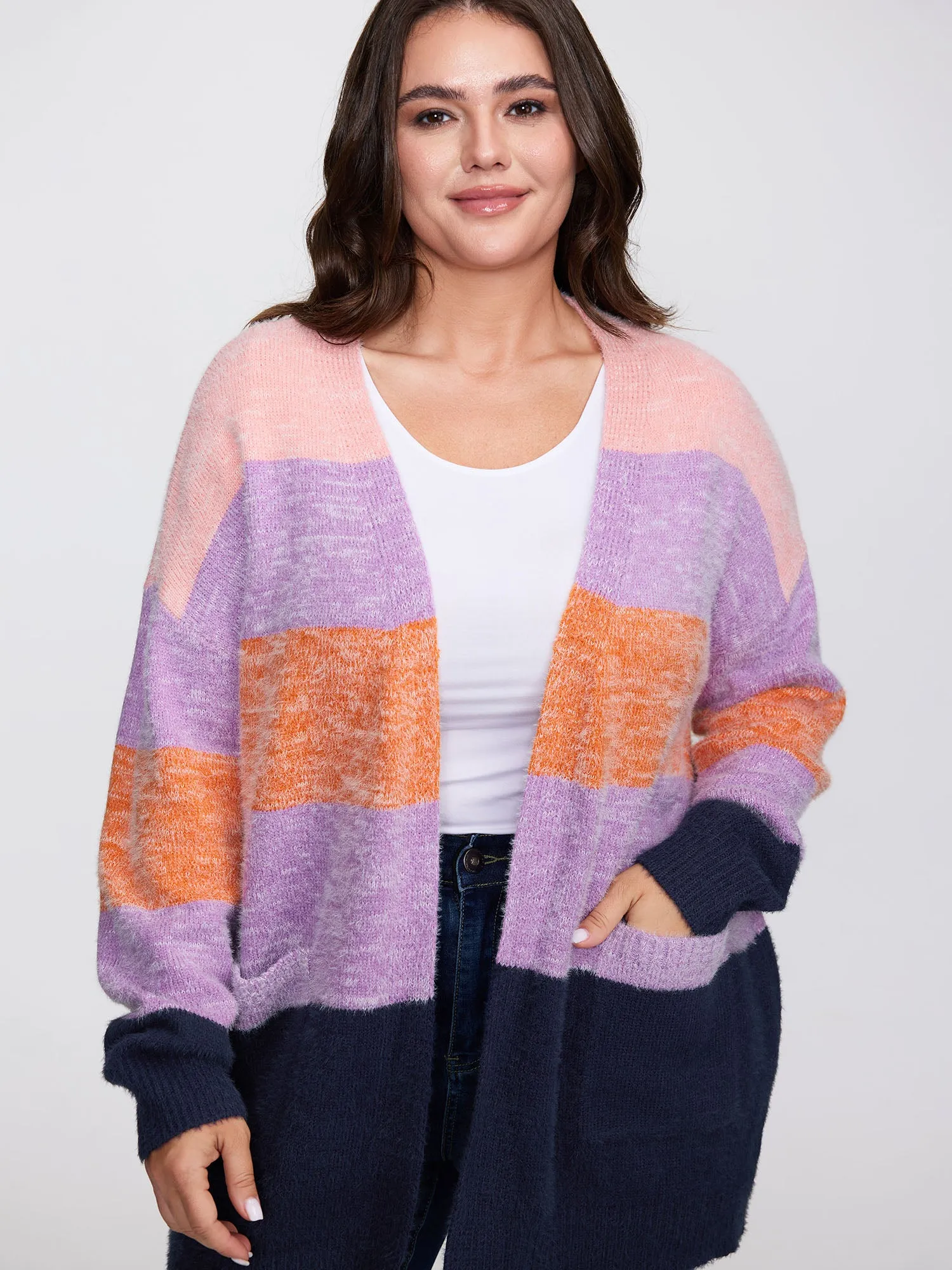 Furry Textured Colorblock Knit Cardigan sold by Bloomchic product image thumbnail 2